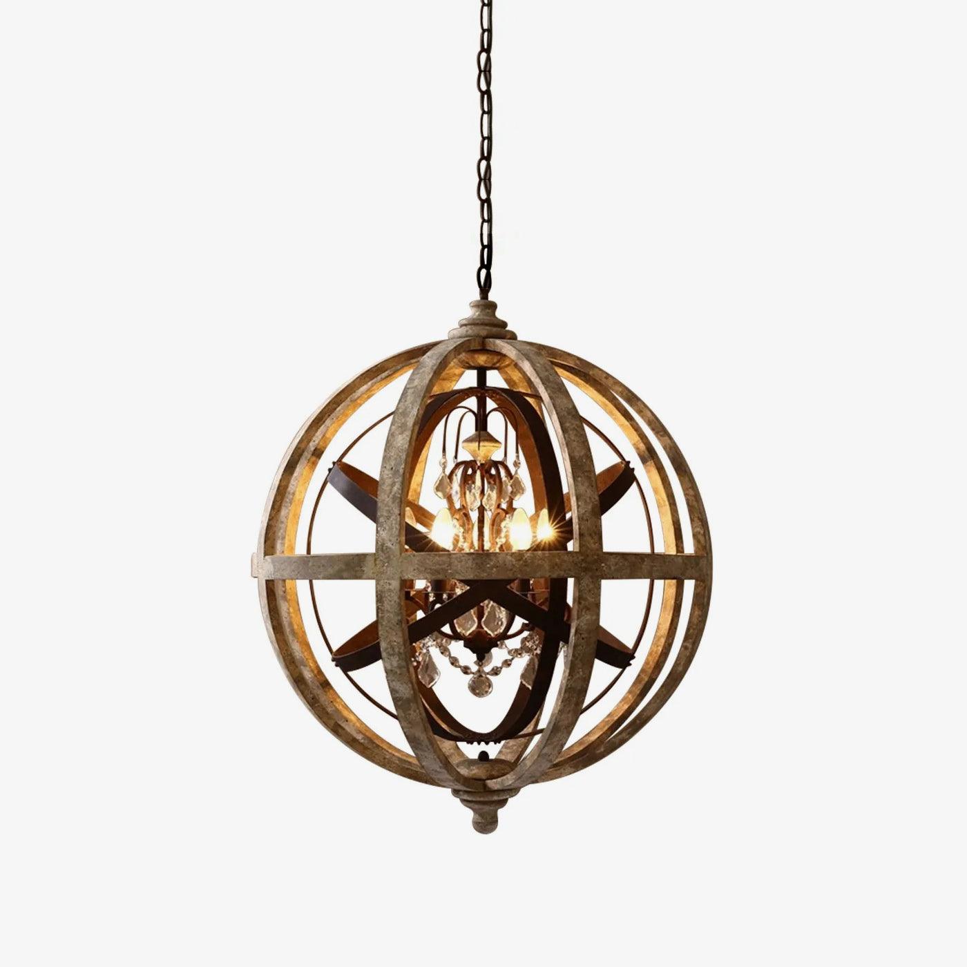 Lustra Lustre Globe Rétro avec Bois Vieilli