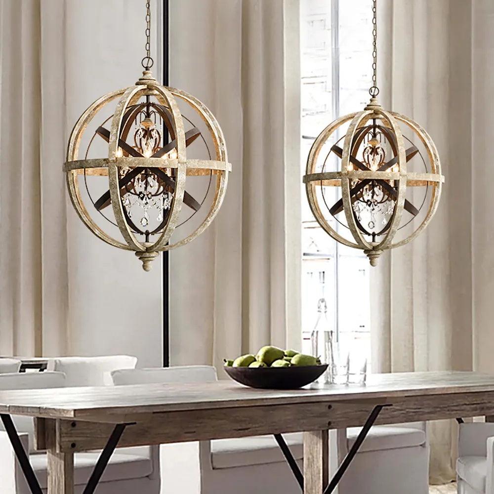 Lustra Lustre Globe Rétro avec Bois Vieilli