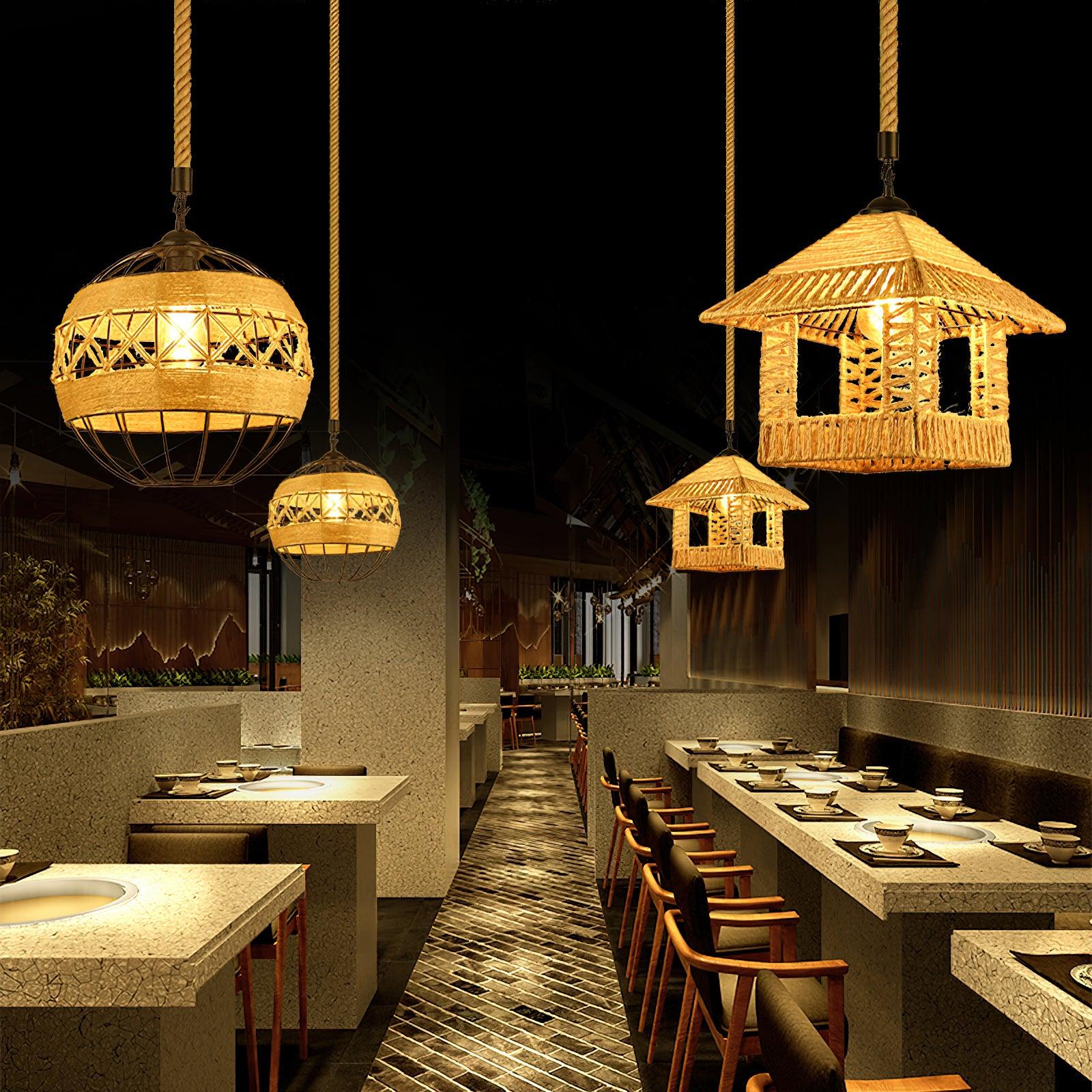 Alshaan Lampe Suspension Exquise en Corde de Chanvre Rétro