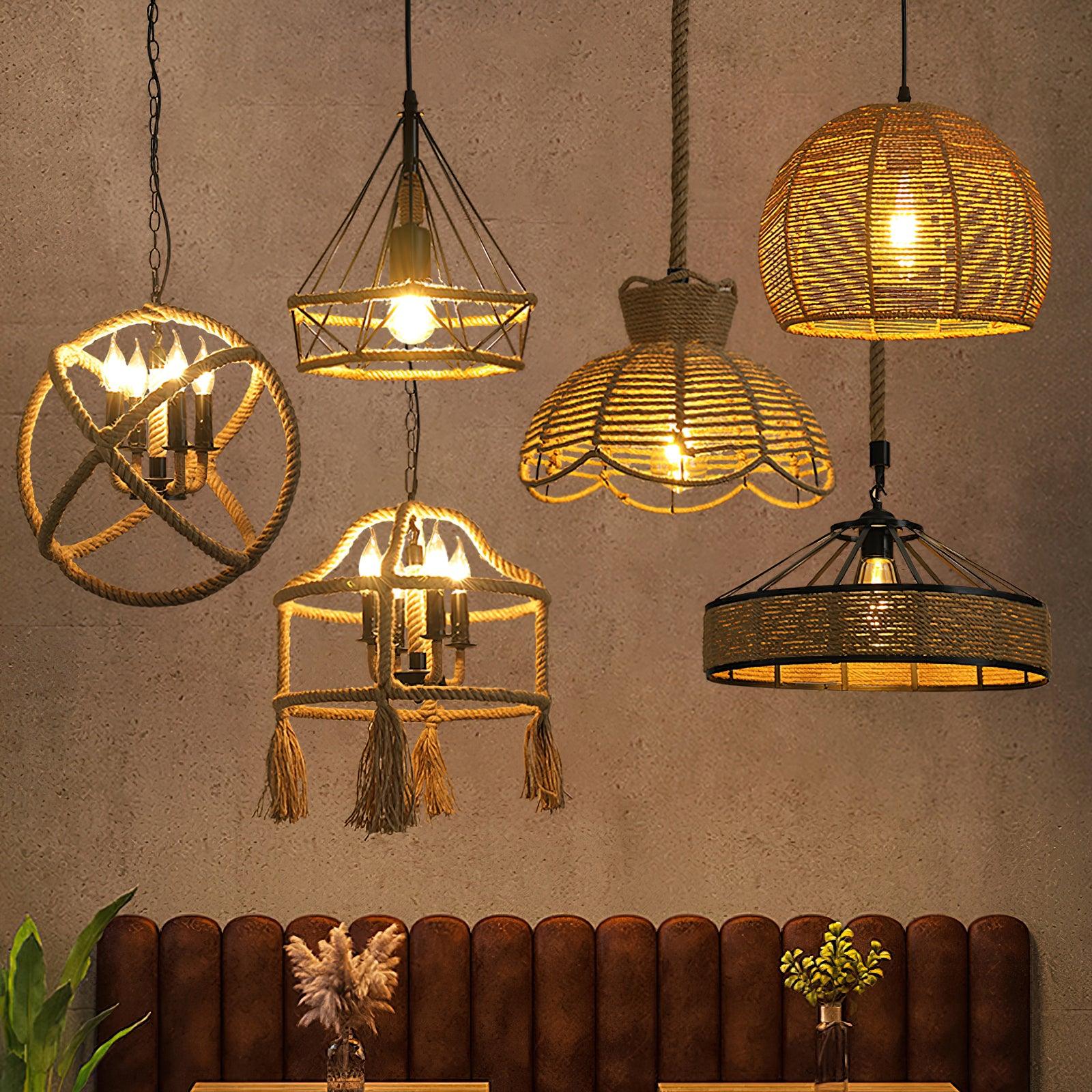 Alshaan Lampe Suspension Exquise en Corde de Chanvre Rétro