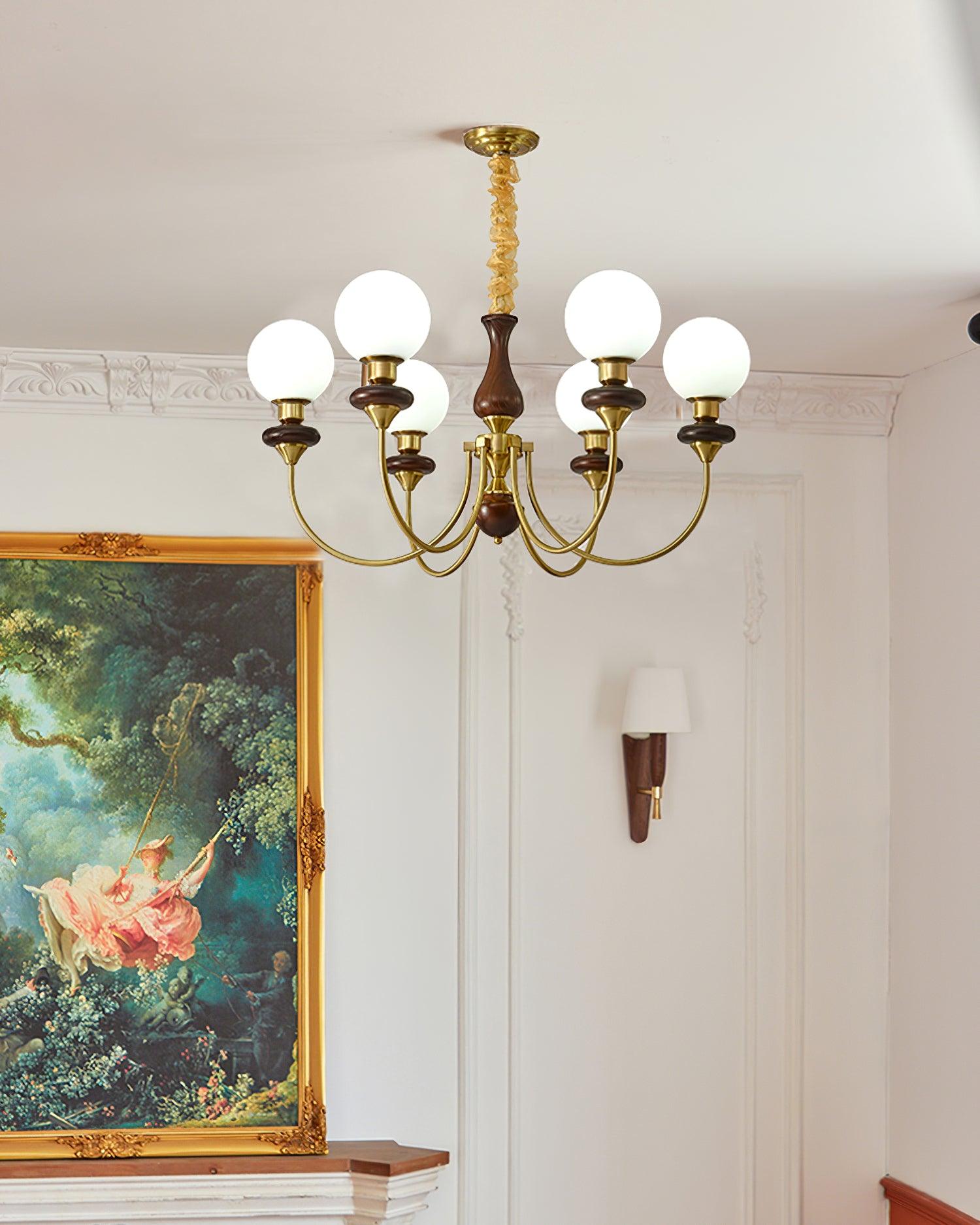 Lustra Lustre Laiton Bras Courbés Noyer Vintage Élégant