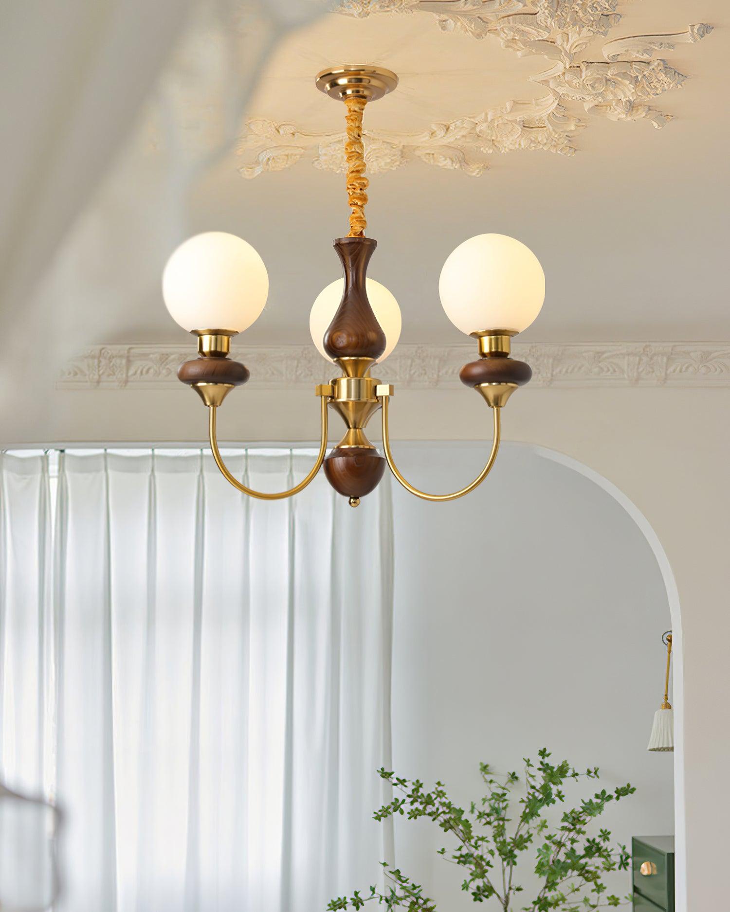 Lustra Lustre Laiton Bras Courbés Noyer Vintage Élégant