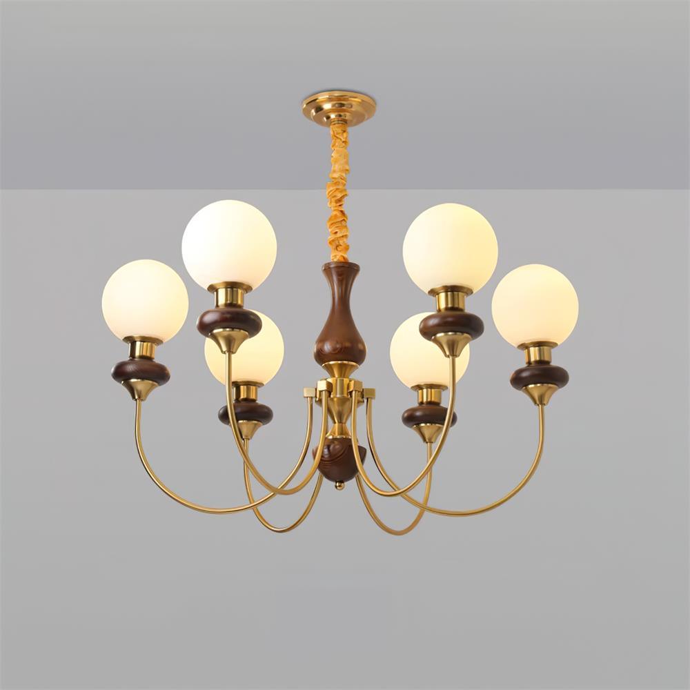 Lustra Lustre Laiton Bras Courbés Noyer Vintage Élégant