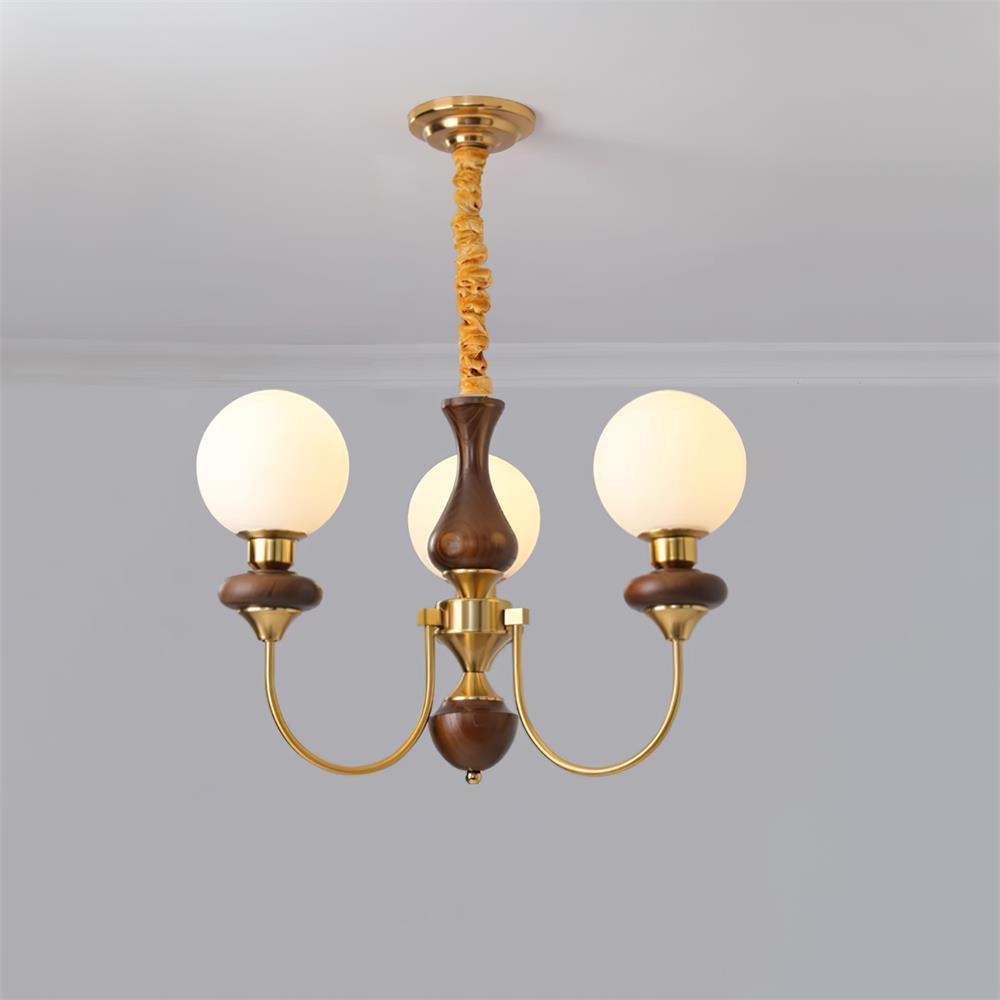 Lustra Lustre Laiton Bras Courbés Noyer Vintage Élégant
