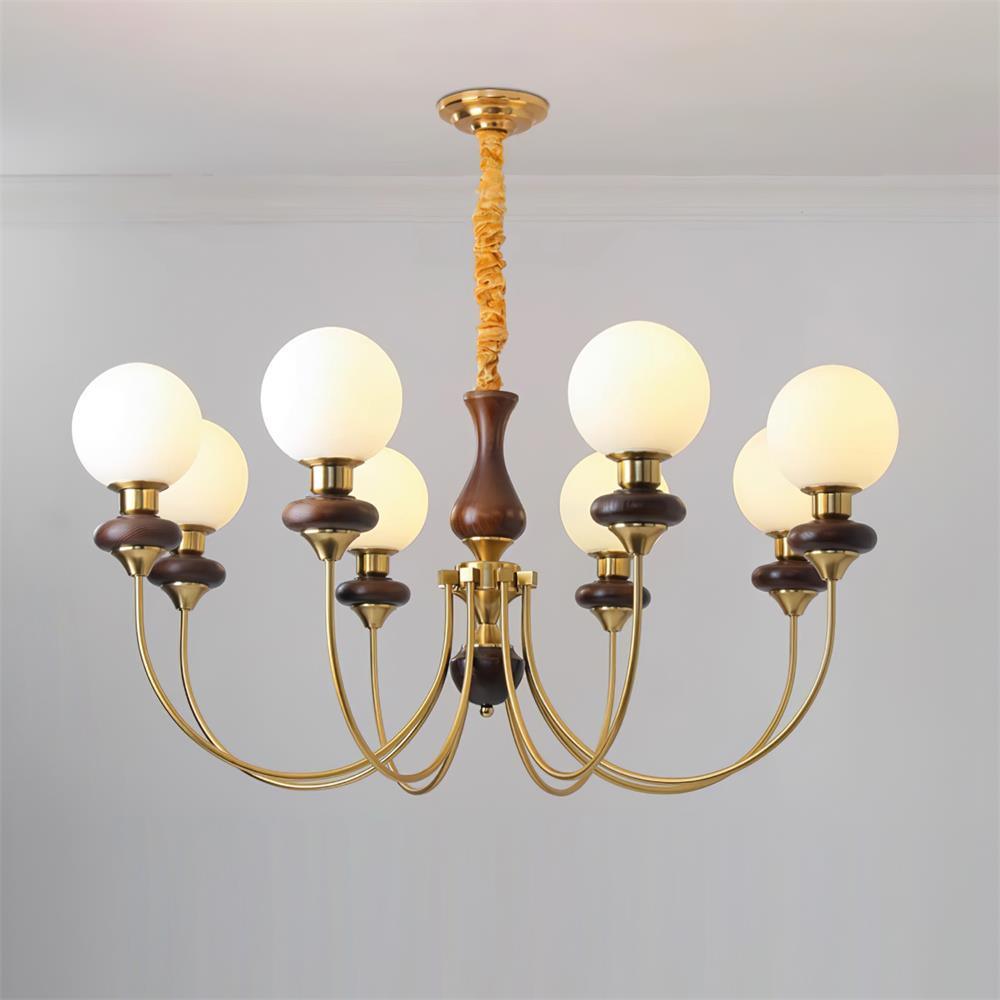 Lustra Lustre Laiton Bras Courbés Noyer Vintage Élégant