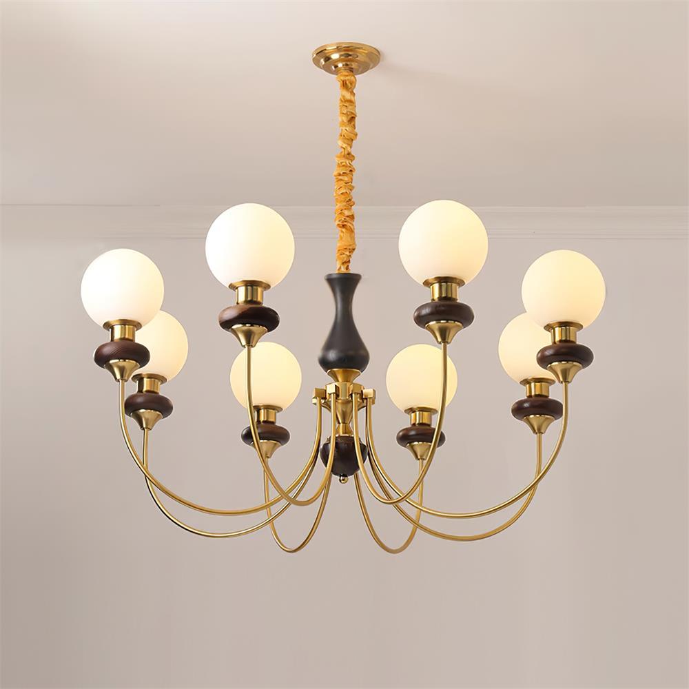 Lustra Lustre Laiton Bras Courbés Noyer Vintage Élégant