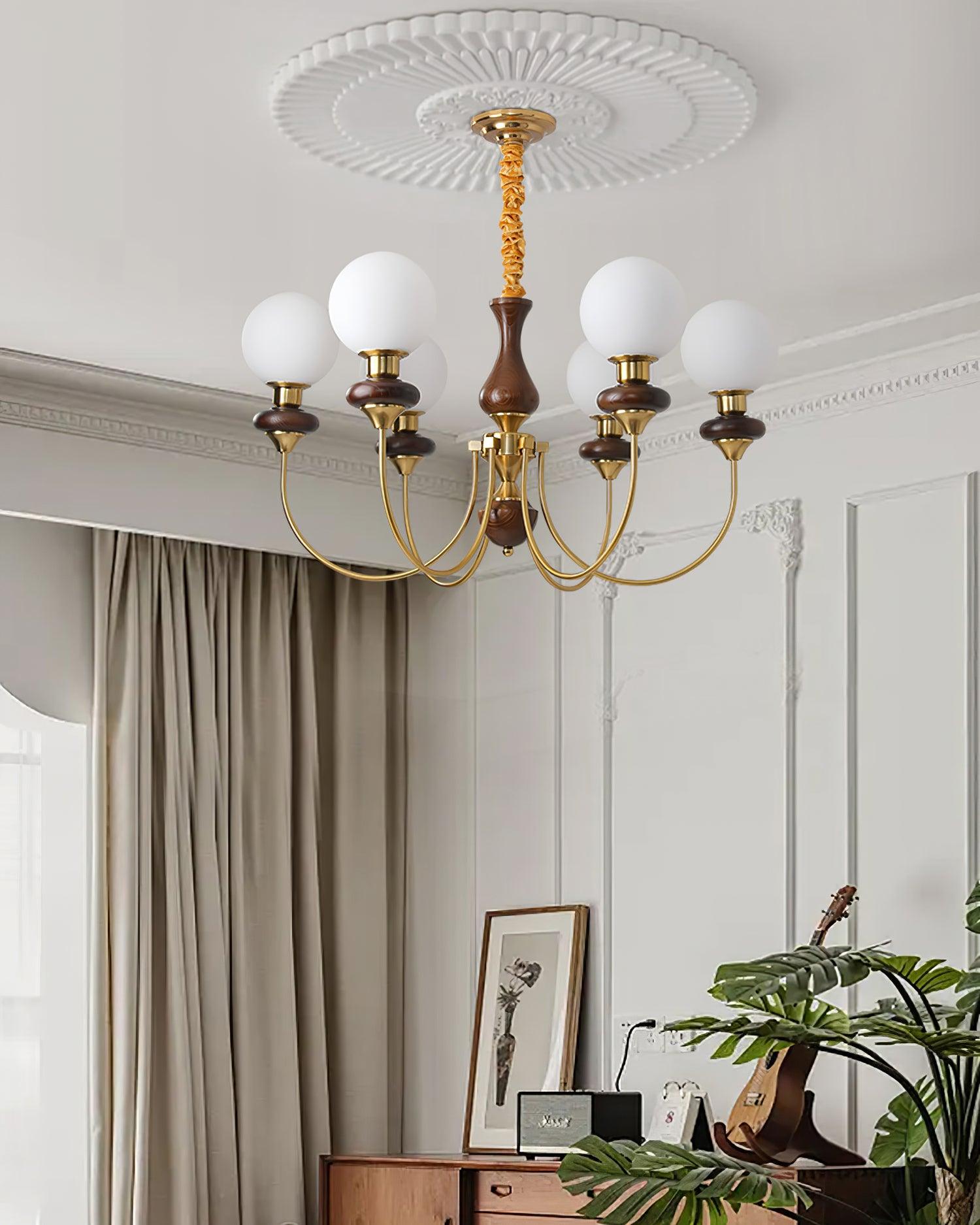 Lustra Lustre Laiton Bras Courbés Noyer Vintage Élégant
