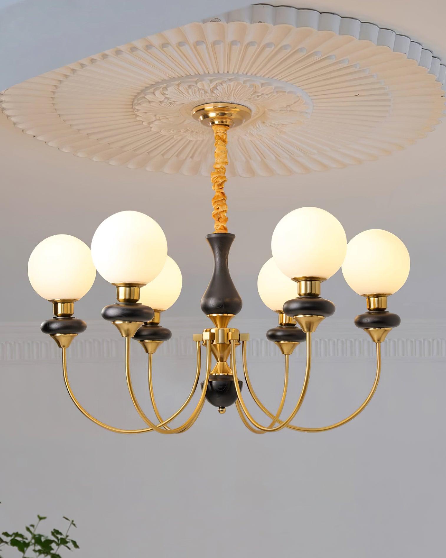 Lustra Lustre Laiton Bras Courbés Noyer Vintage Élégant