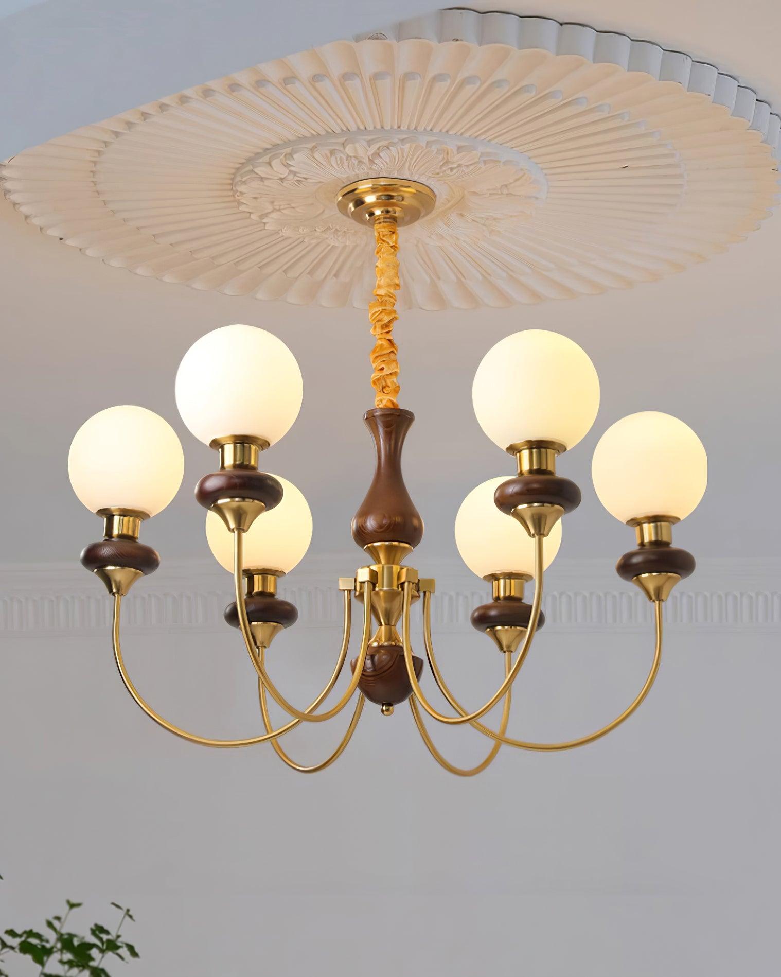 Lustra Lustre Laiton Bras Courbés Noyer Vintage Élégant