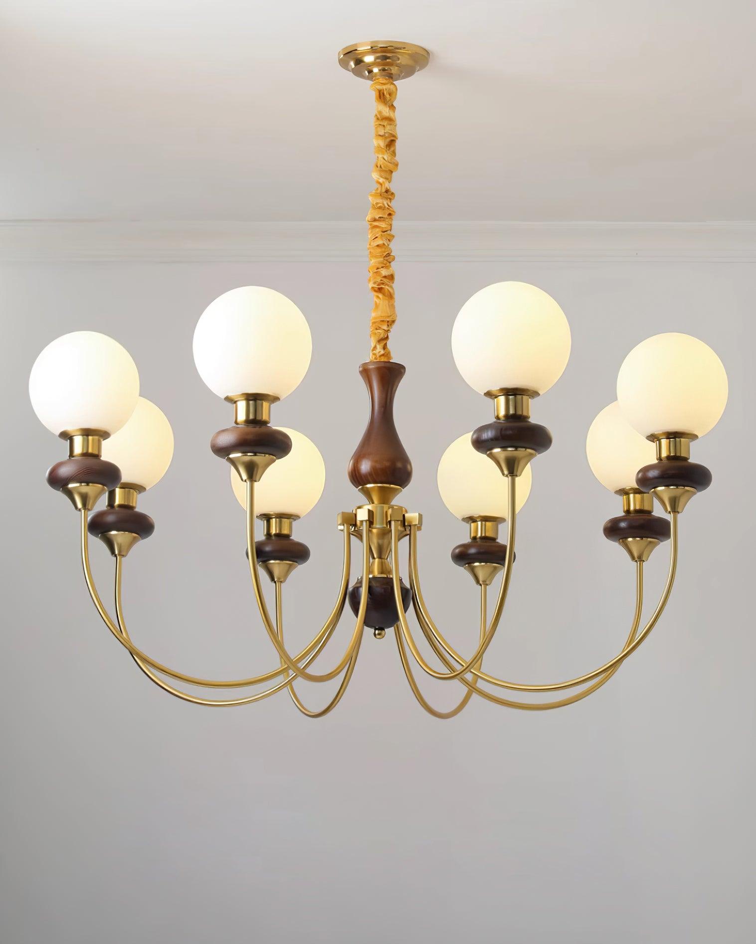 Lustra Lustre Laiton Bras Courbés Noyer Vintage Élégant