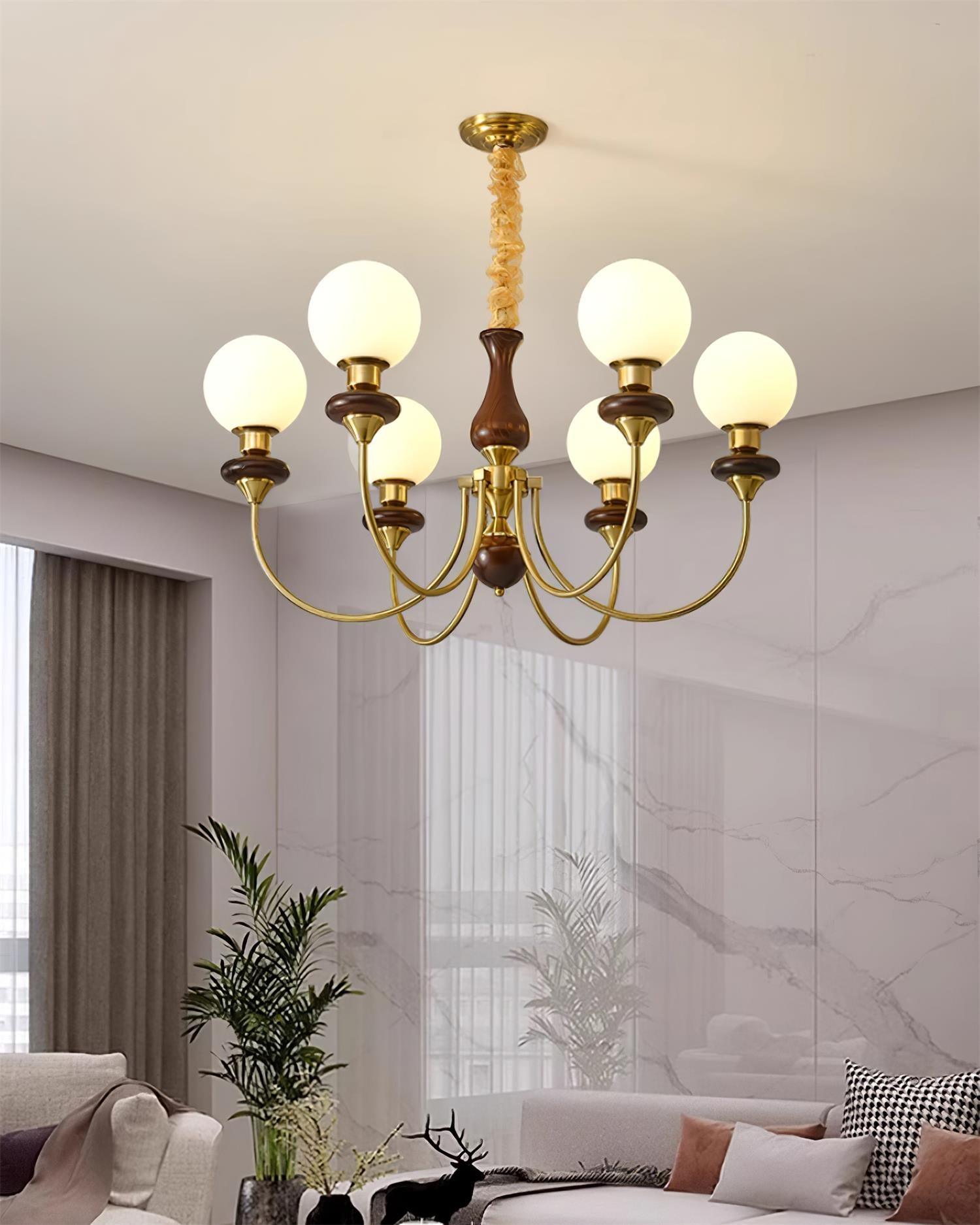 Lustra Lustre Laiton Bras Courbés Noyer Vintage Élégant