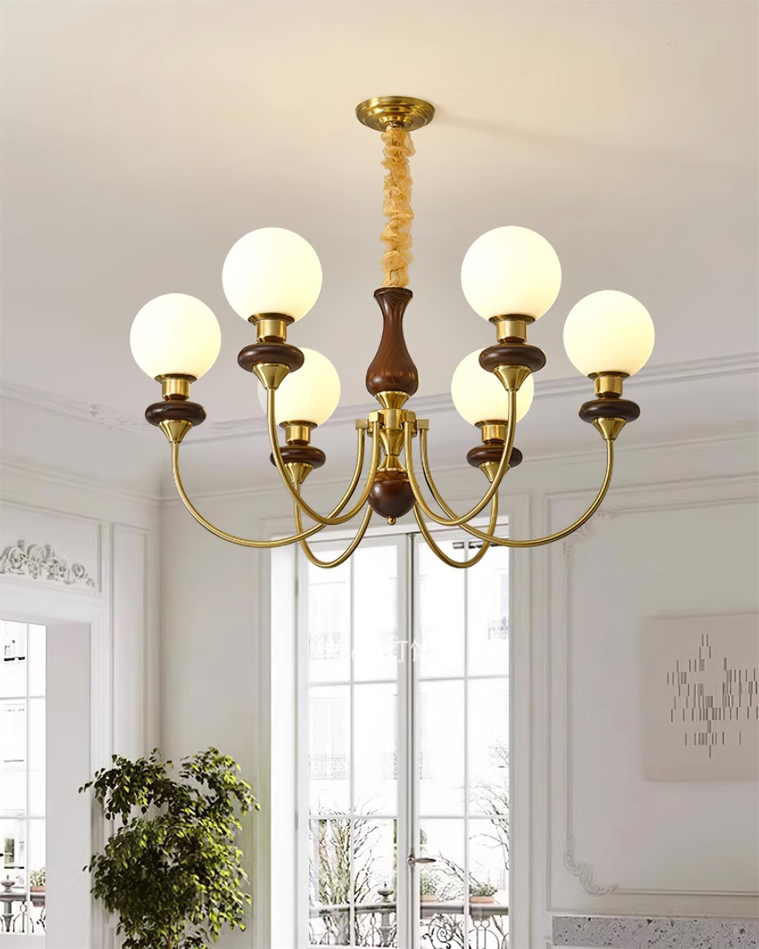 Lustra Lustre Laiton Bras Courbés Noyer Vintage Élégant