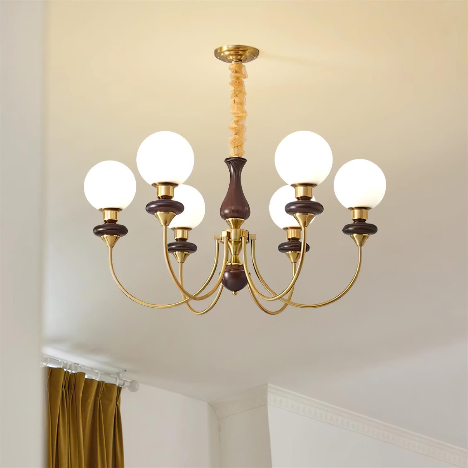 Lustra Lustre Laiton Bras Courbés Noyer Vintage Élégant