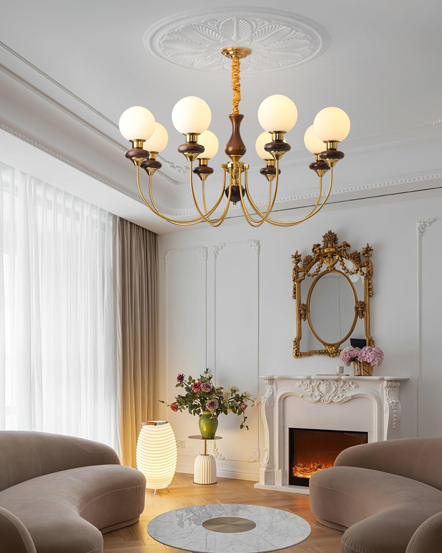 Lustra Lustre Laiton Bras Courbés Noyer Vintage Élégant