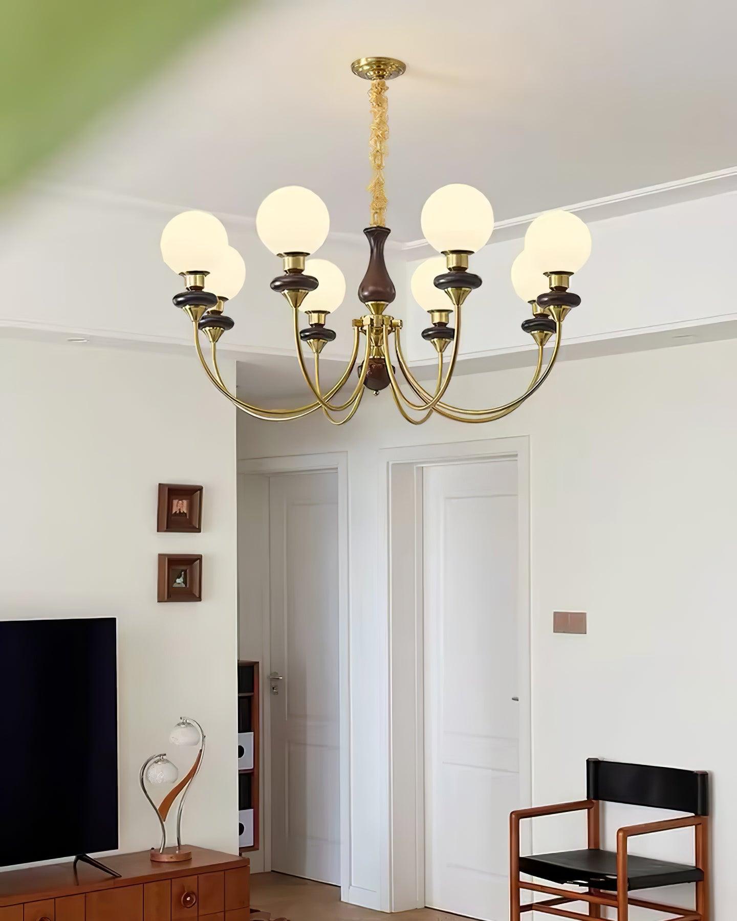 Lustra Lustre Laiton Bras Courbés Noyer Vintage Élégant