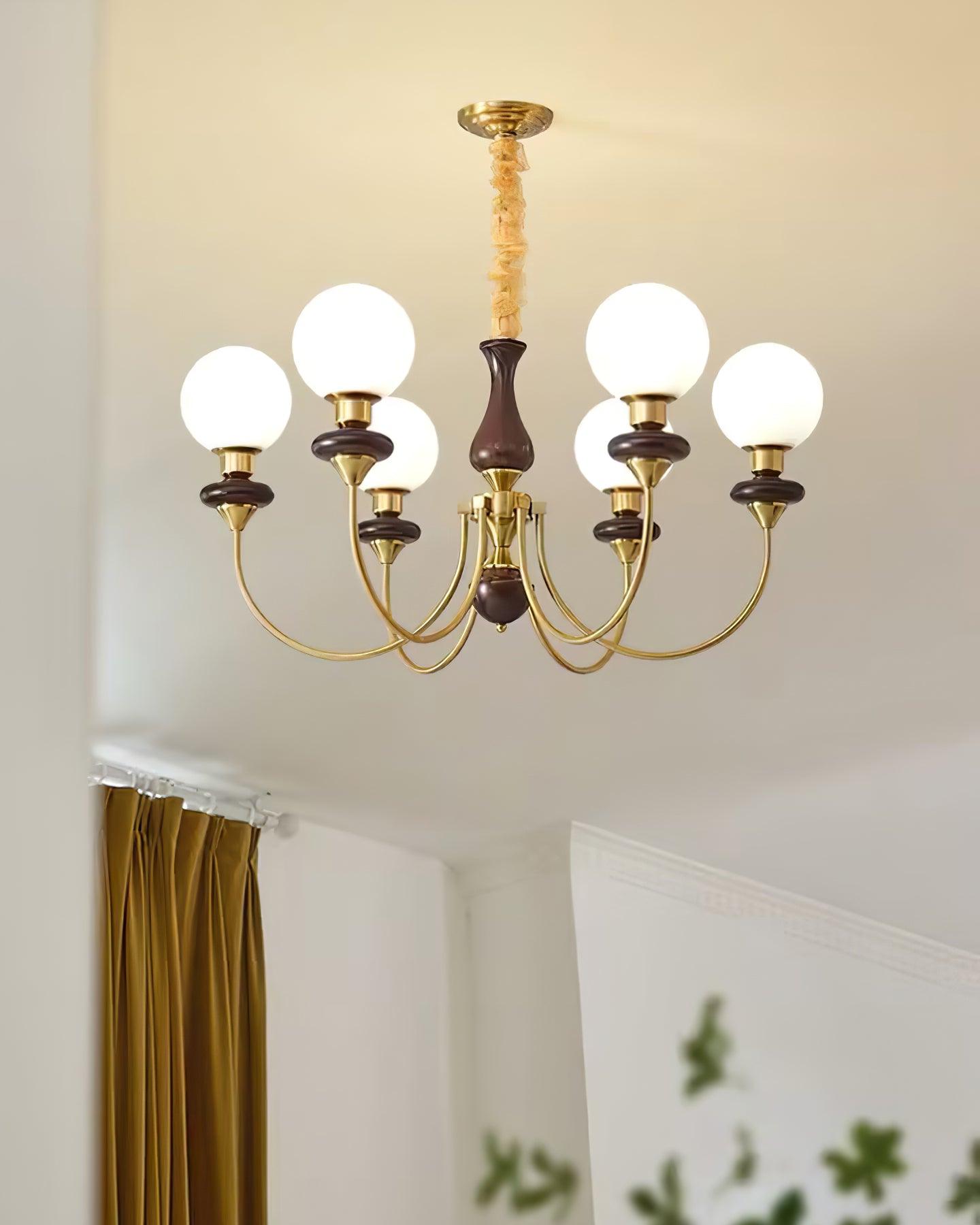 Lustra Lustre Laiton Bras Courbés Noyer Vintage Élégant