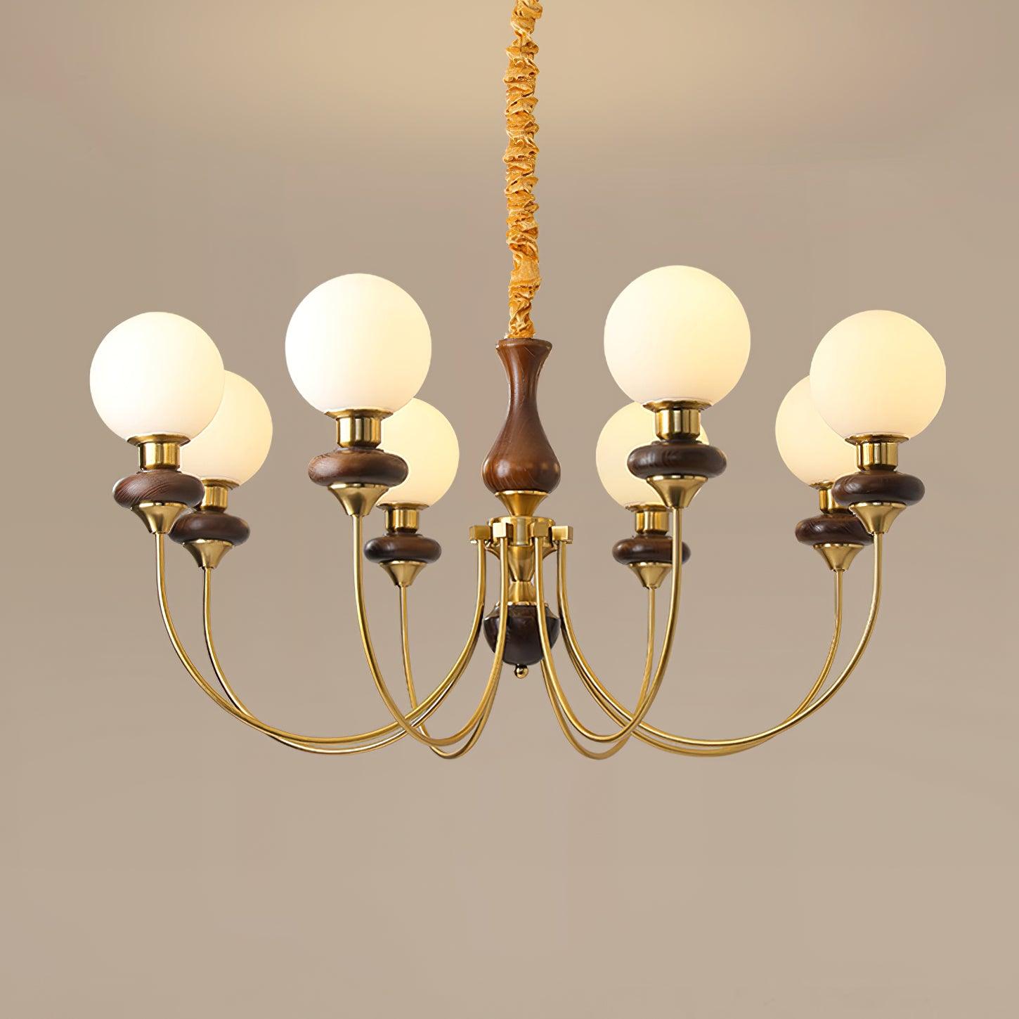 Lustra Lustre Laiton Bras Courbés Noyer Vintage Élégant