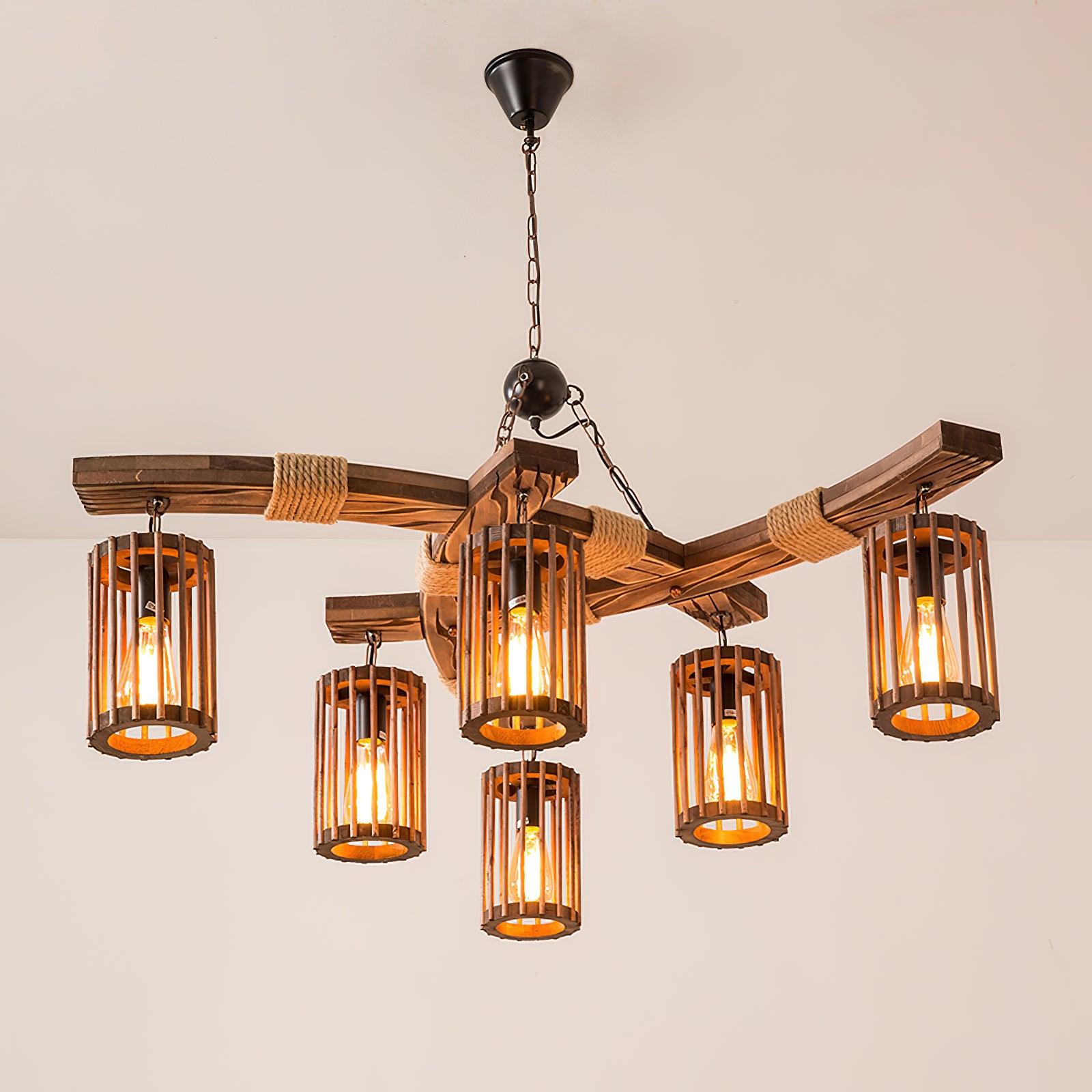 Lustra Lustre Rétro en Bois Massif Industriel