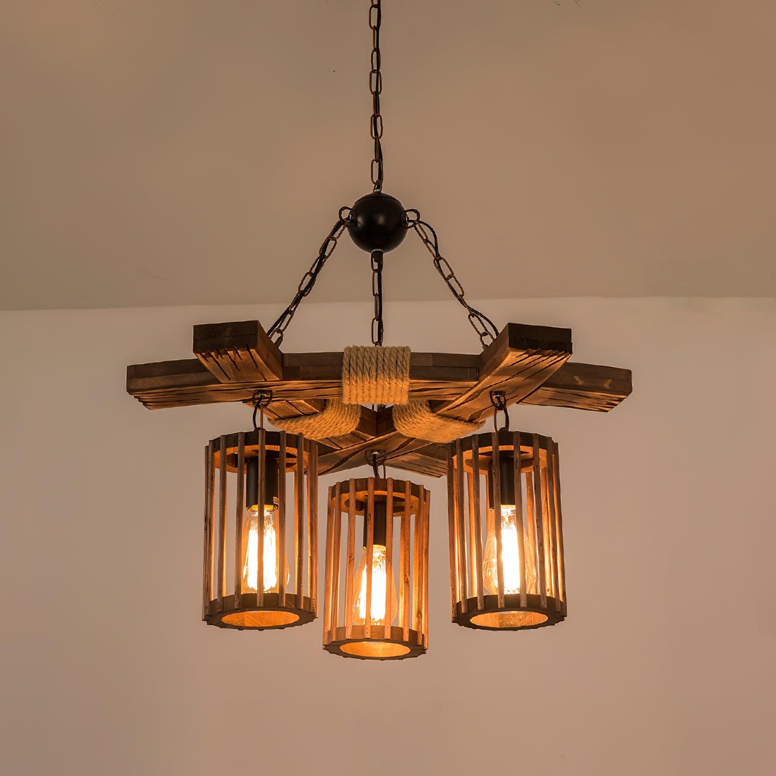 Lustra Lustre Rétro en Bois Massif Industriel