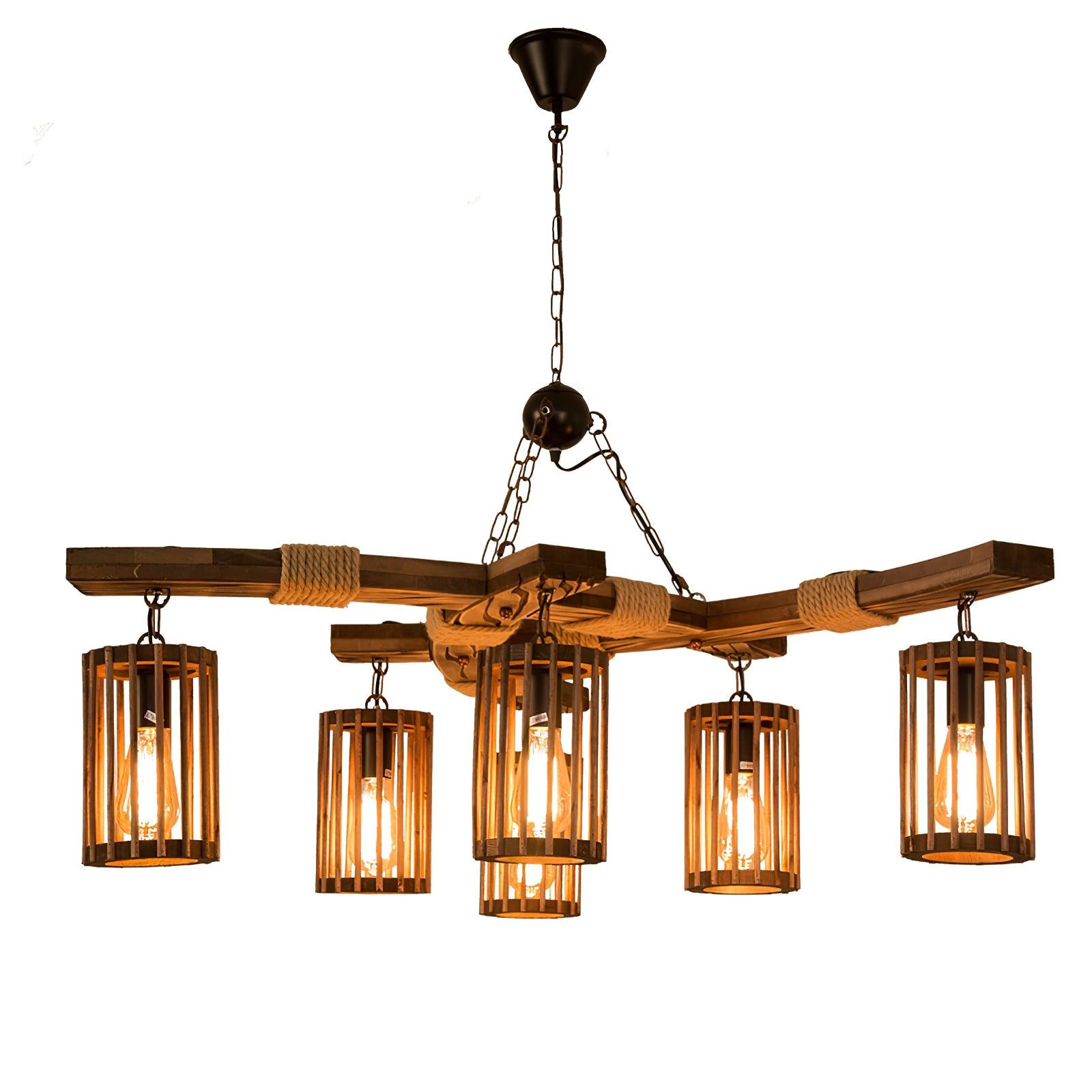 Lustra Lustre Rétro en Bois Massif Industriel