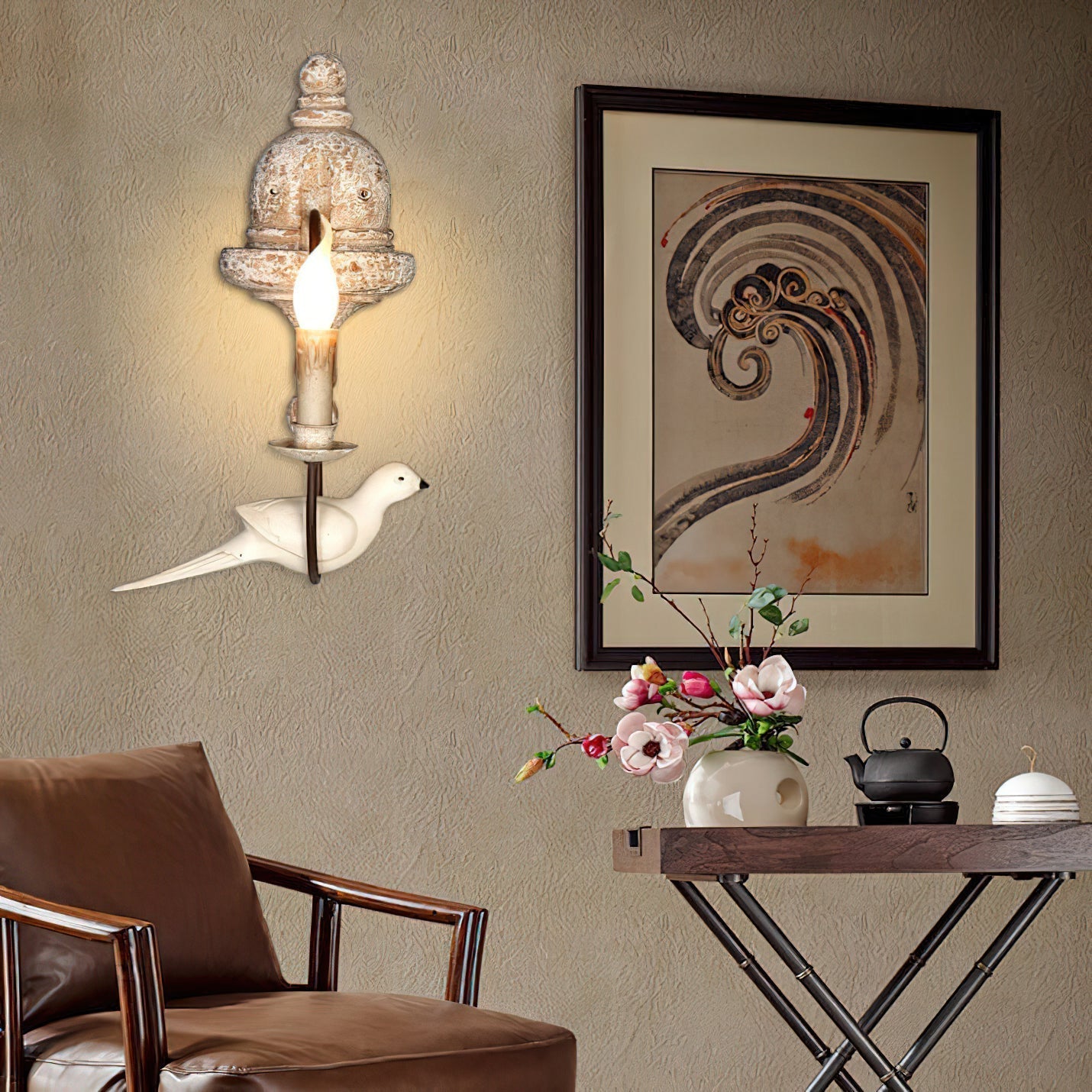 Syraean Applique Murale Métal Bois Rétro Vintage Oiseau
