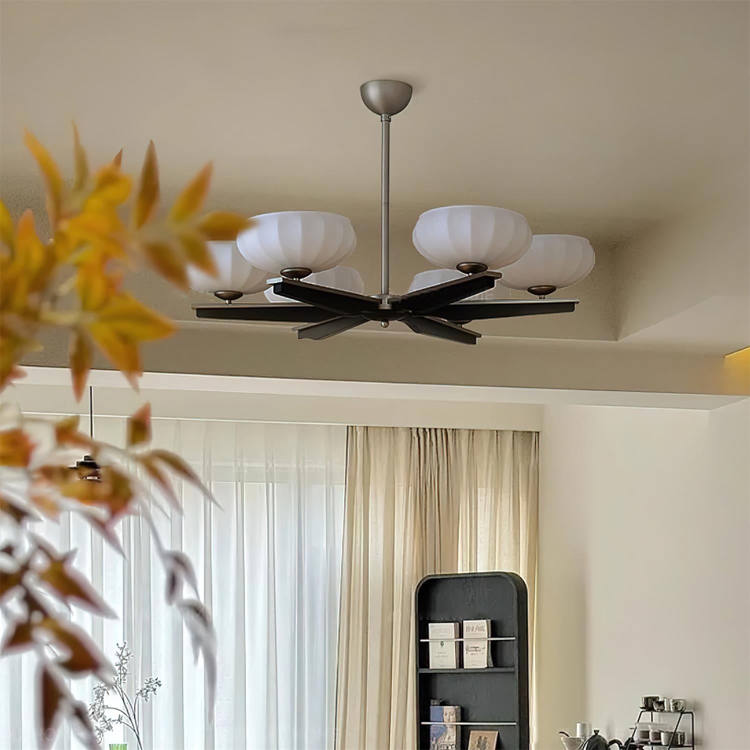 Lustre Bras en Bois de Noyer et Abat-jours en Verre Opale Style Mi-siècle