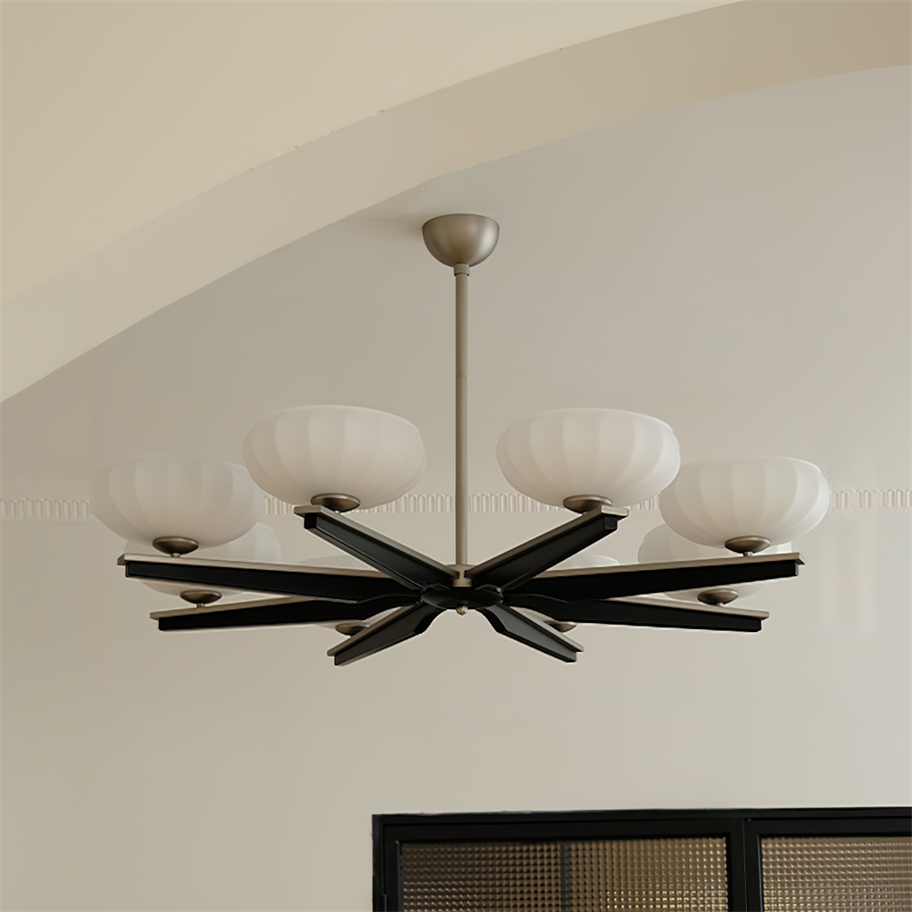 Lustre Bras en Bois de Noyer et Abat-jours en Verre Opale Style Mi-siècle