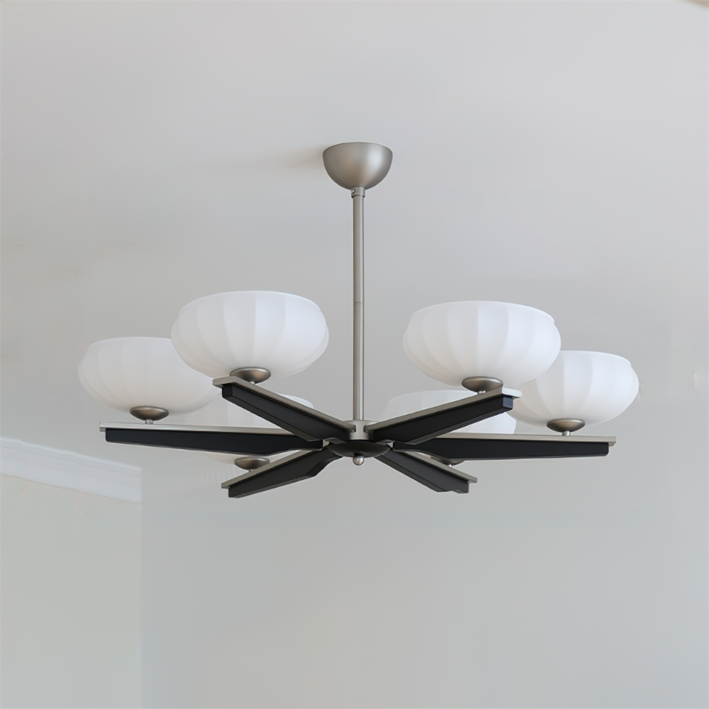 Lustre Bras en Bois de Noyer et Abat-jours en Verre Opale Style Mi-siècle