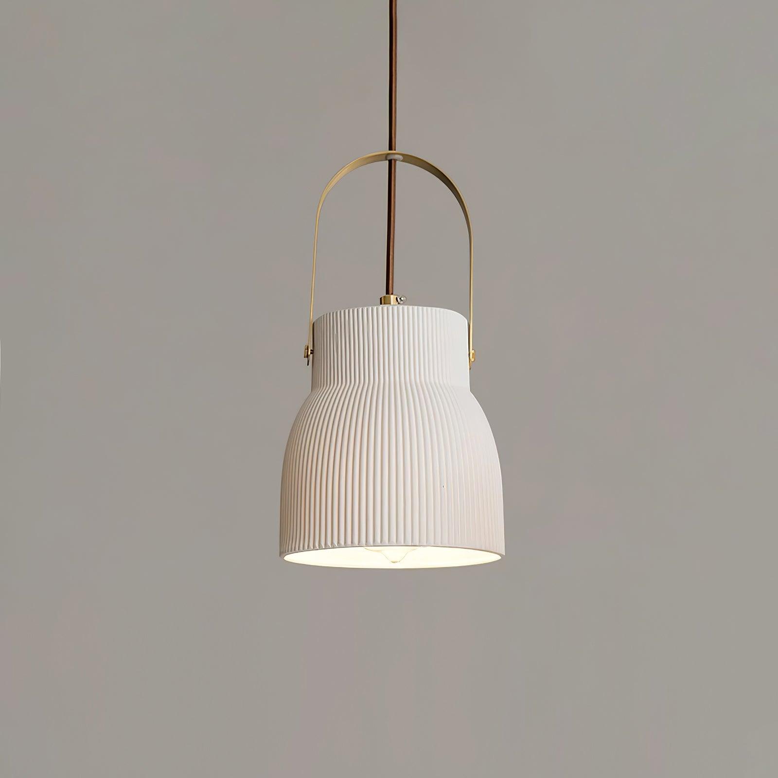 Eclipse Pendant Lamp Ribbed White Ceramic with Brass Handle