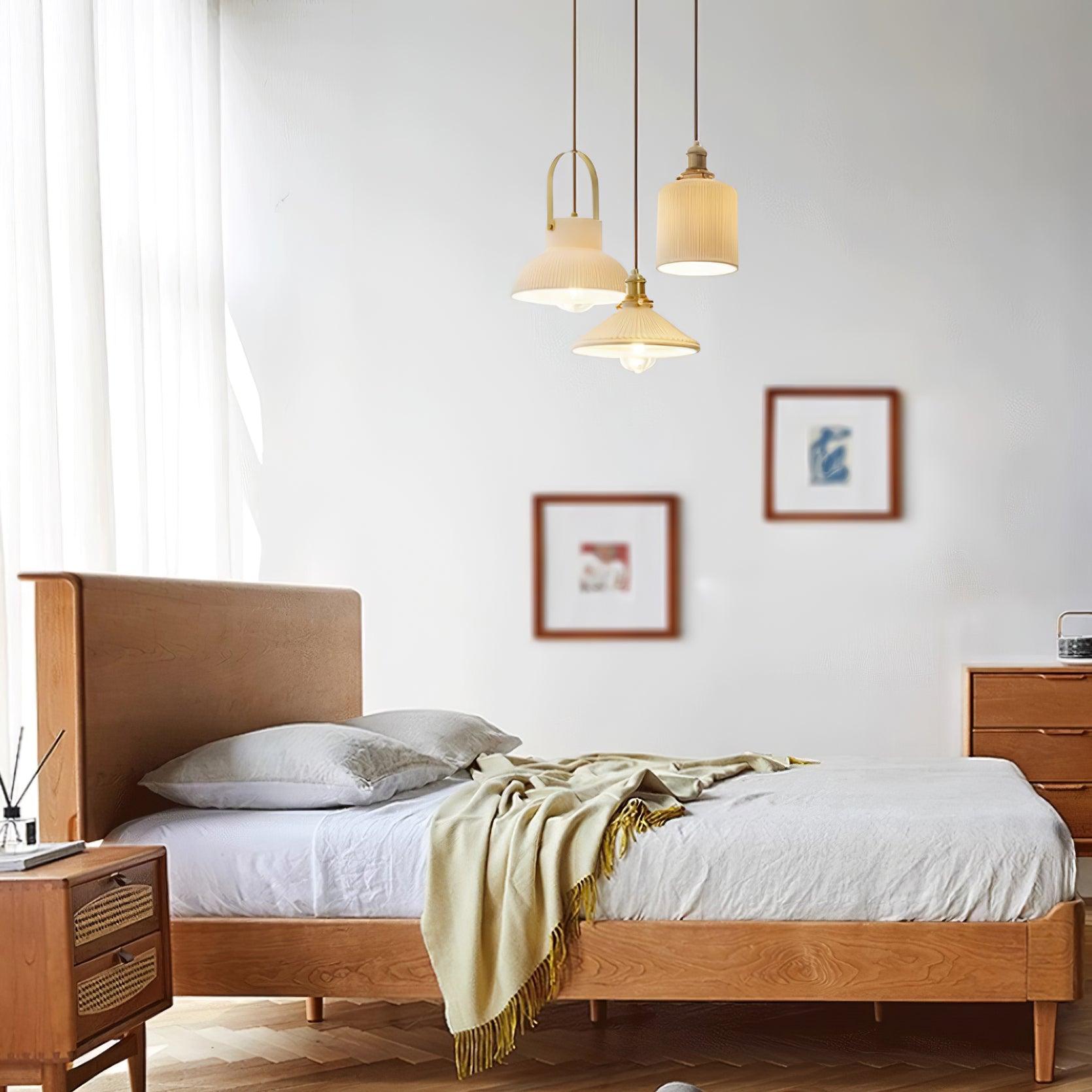 Eclipse Pendant Lamp Ribbed White Ceramic with Brass Handle