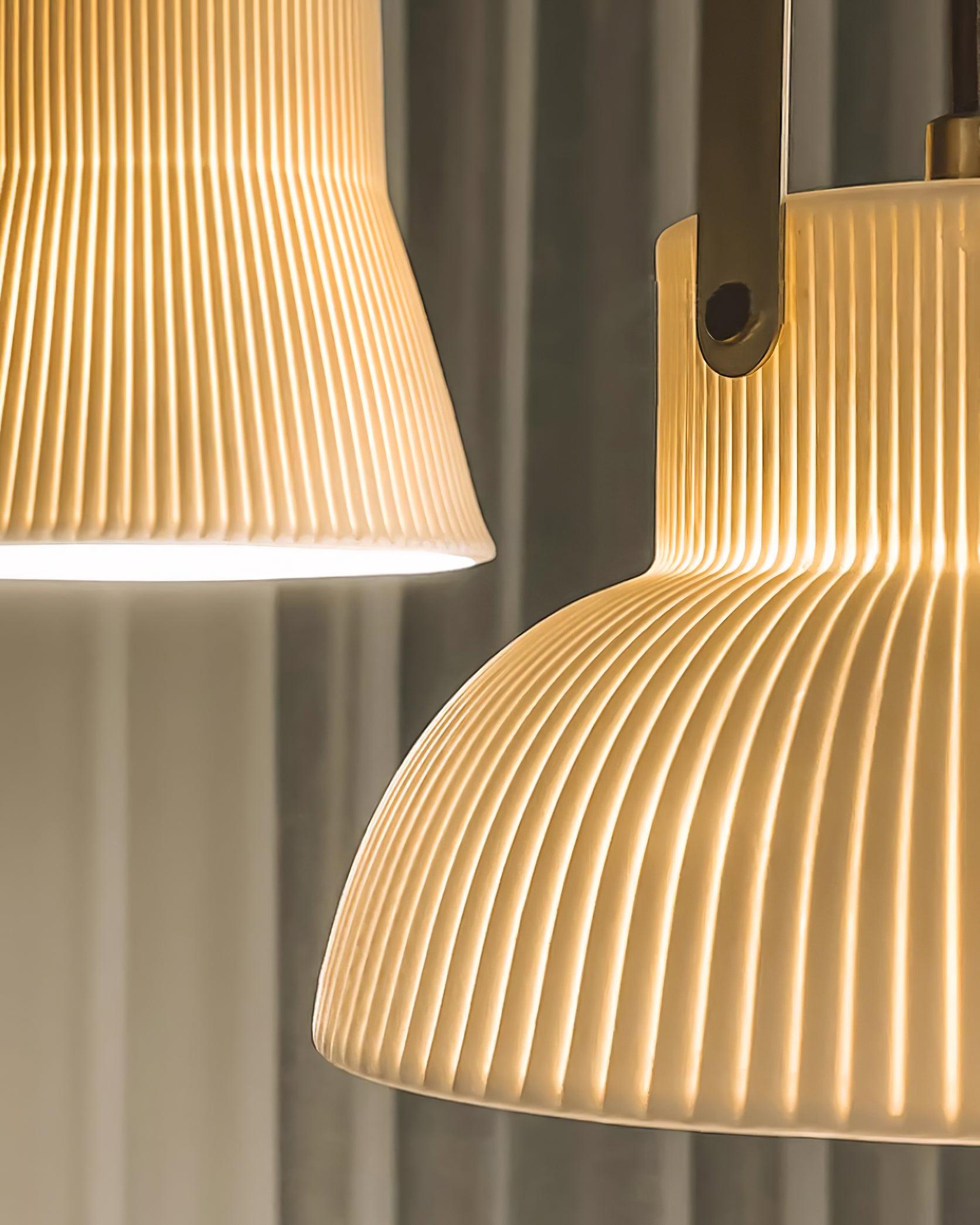 Eclipse Pendant Lamp Ribbed White Ceramic with Brass Handle