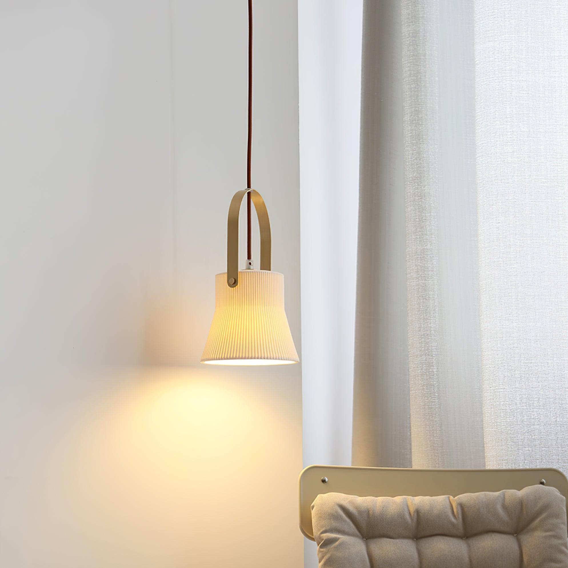Eclipse Pendant Lamp Ribbed White Ceramic with Brass Handle