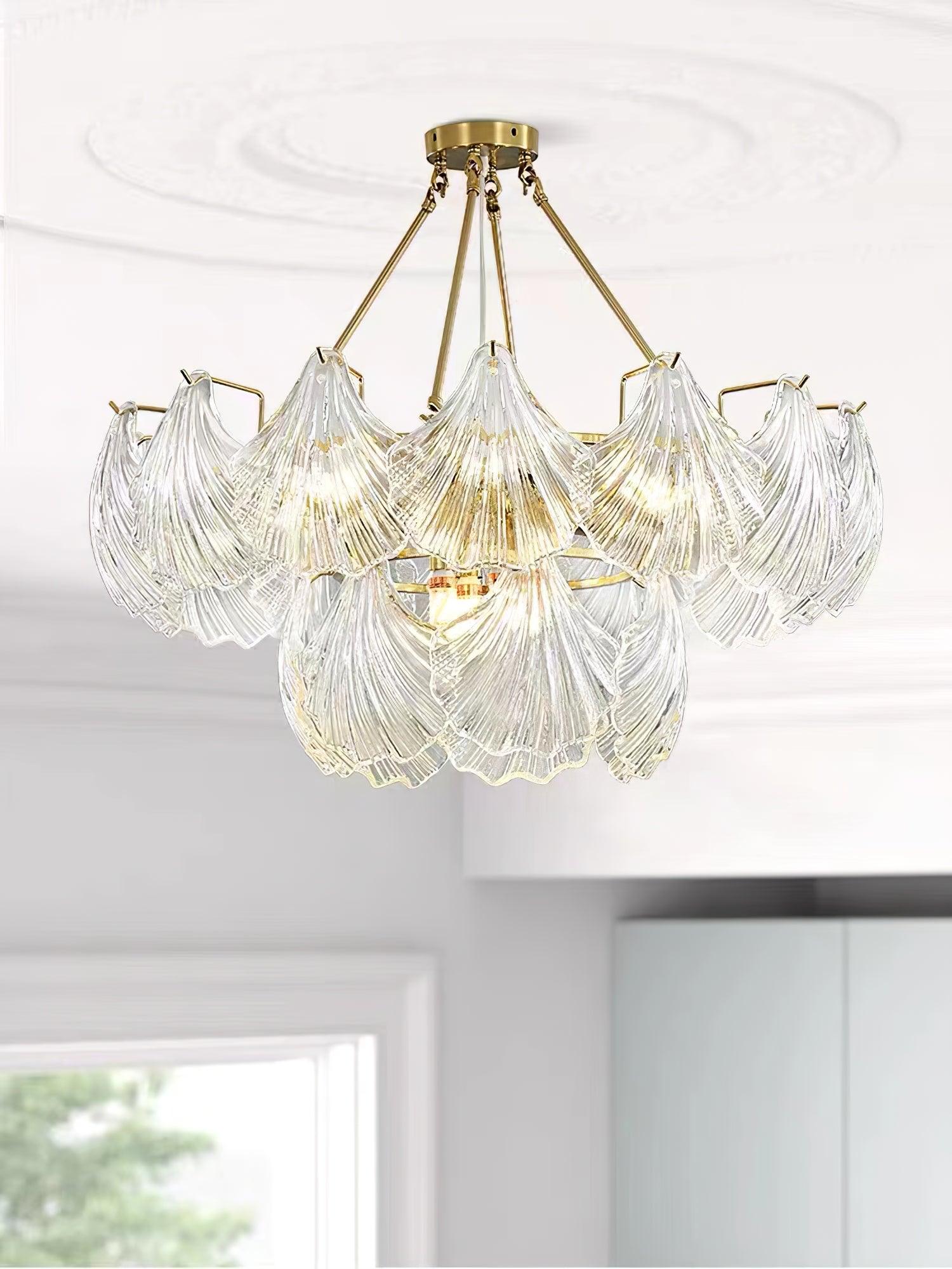 Lustra Plafonnier en Verre Ridé Shell Doré