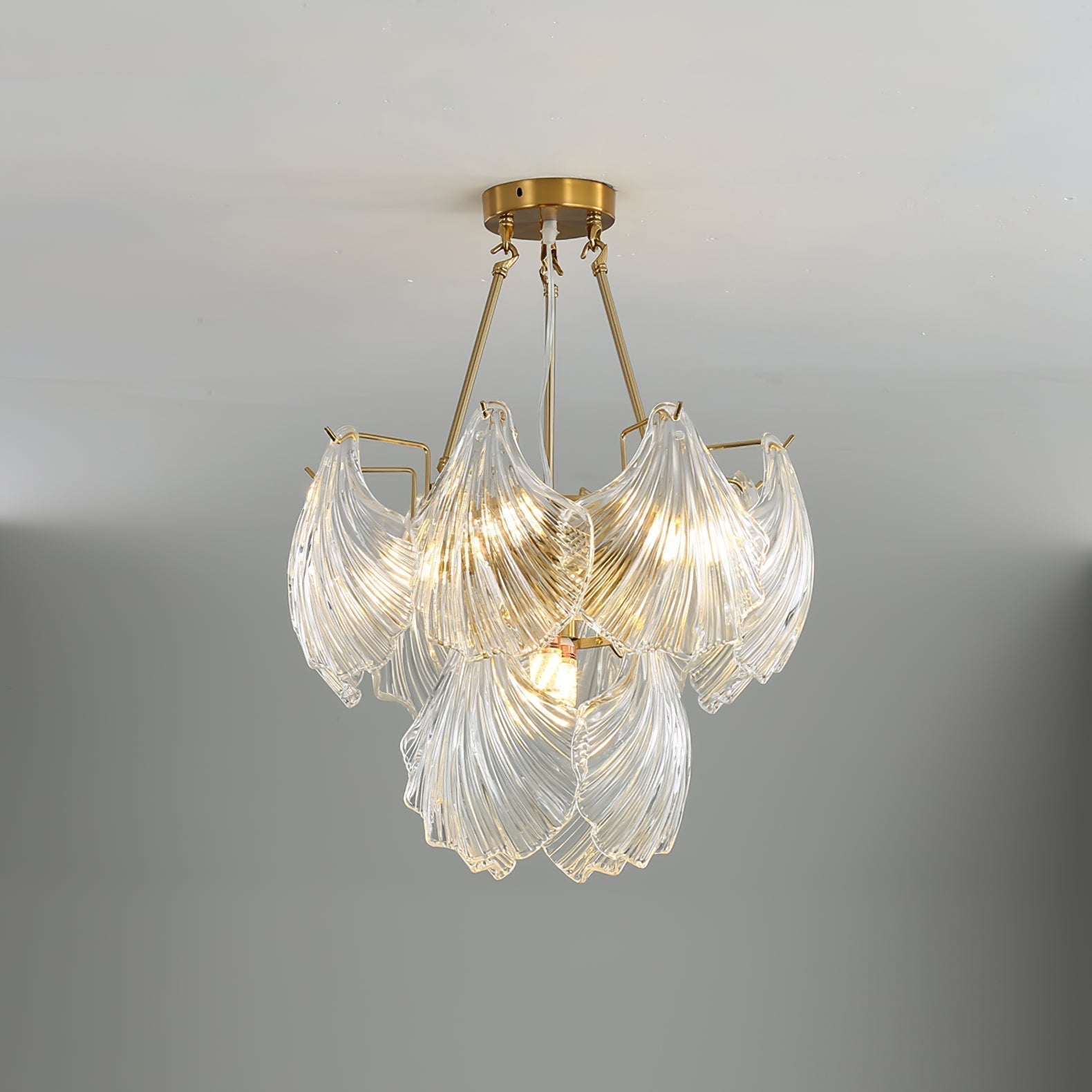 Lustra Plafonnier en Verre Ridé Shell Doré