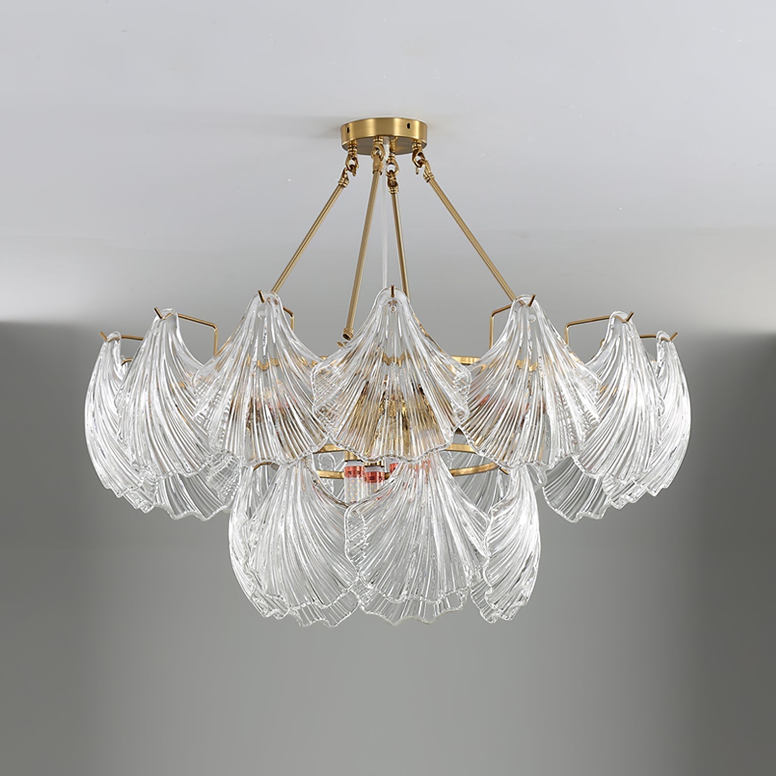 Lustra Plafonnier en Verre Ridé Shell Doré