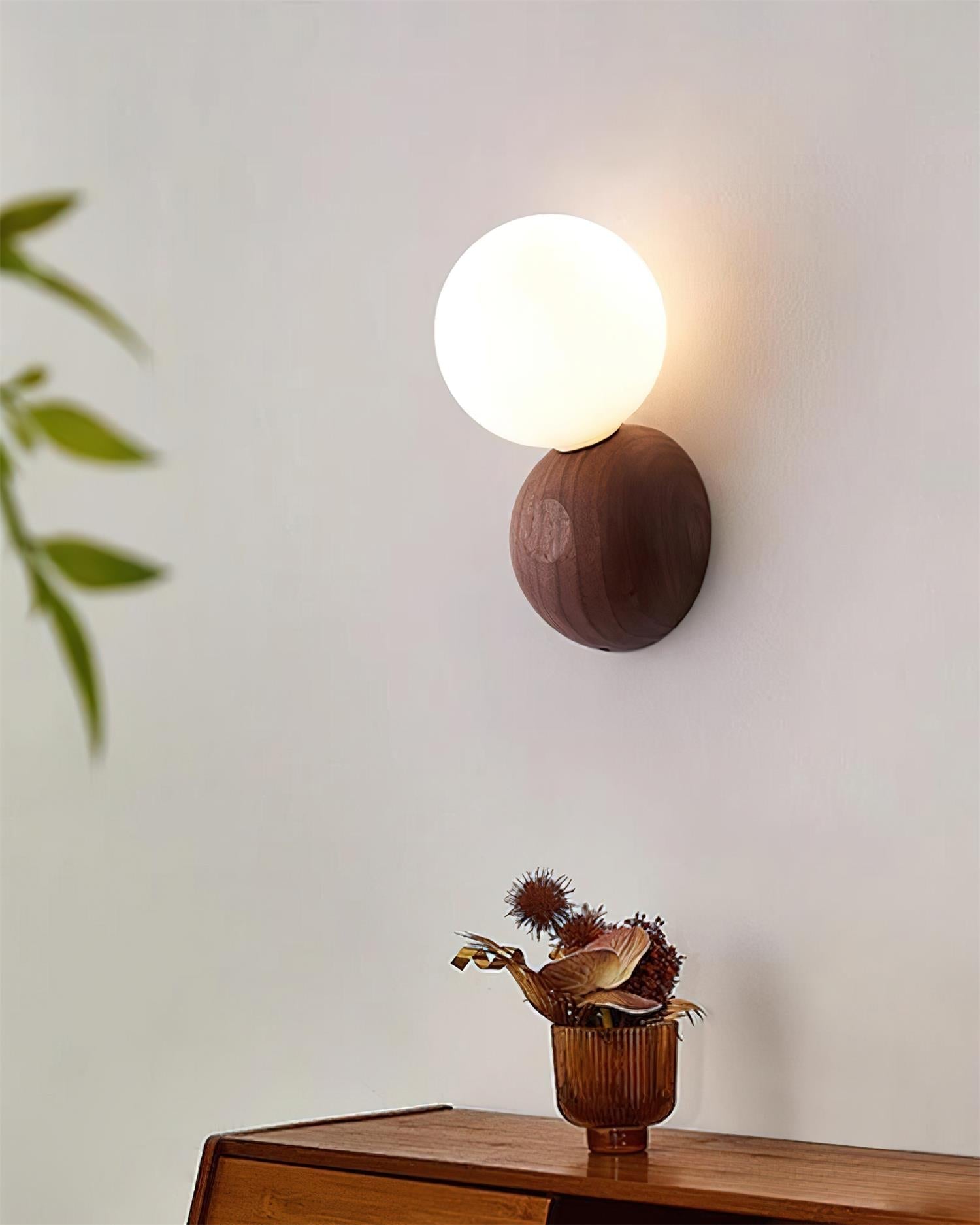 Ringo Applique Murale Bois Verre Opale Minimaliste