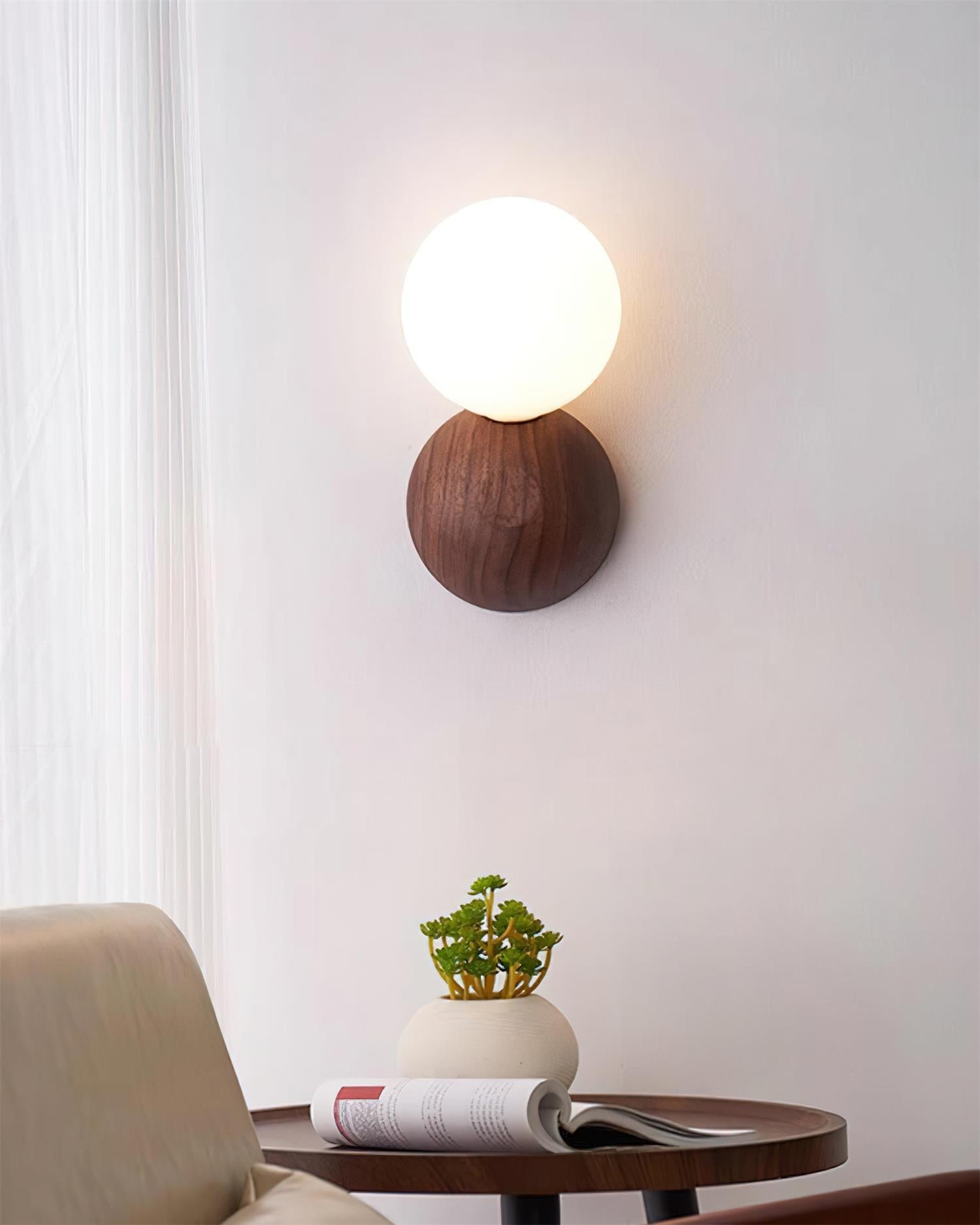 Ringo Applique Murale Bois Verre Opale Minimaliste