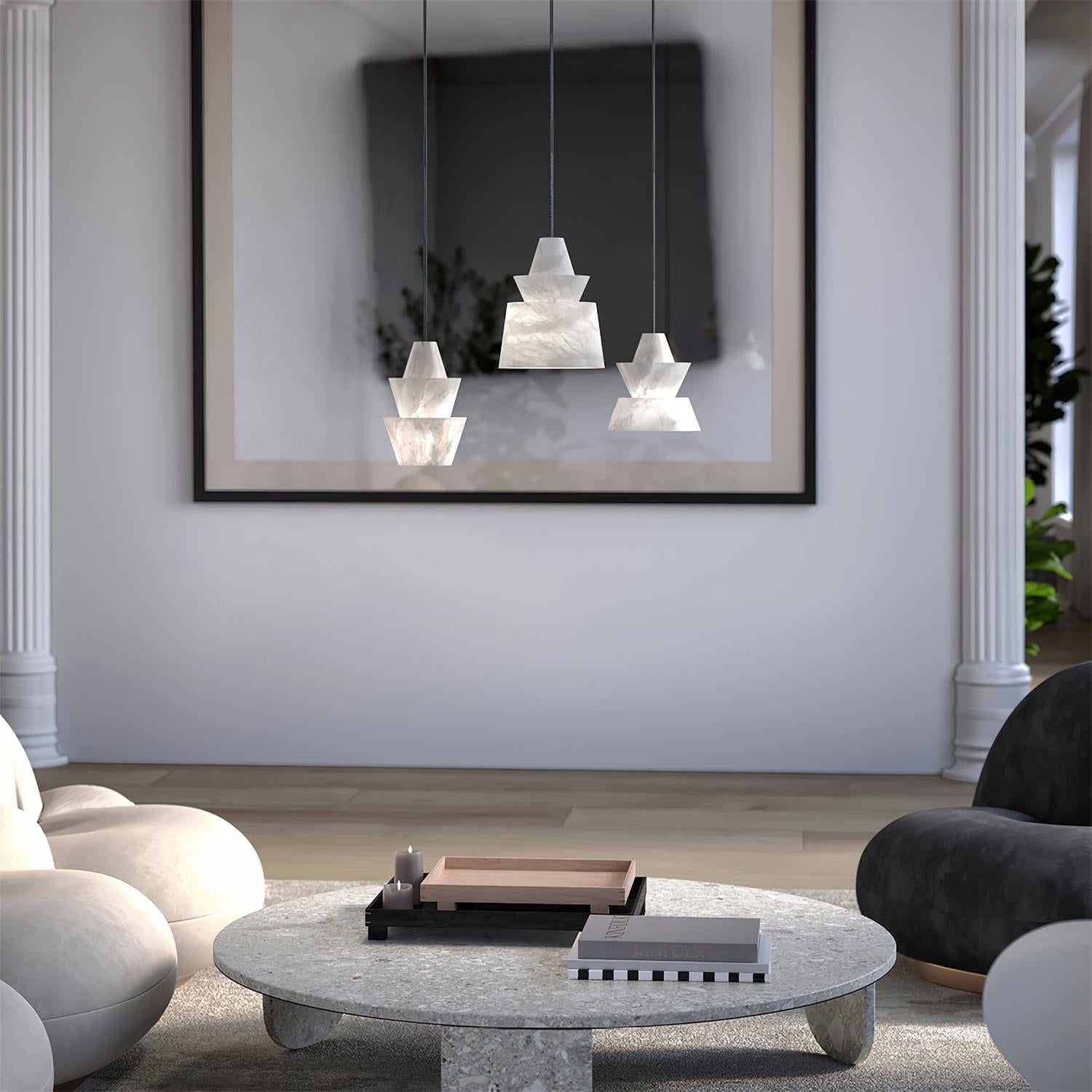 Ezion Lampe Suspension Superposée en Albâtre Blanc