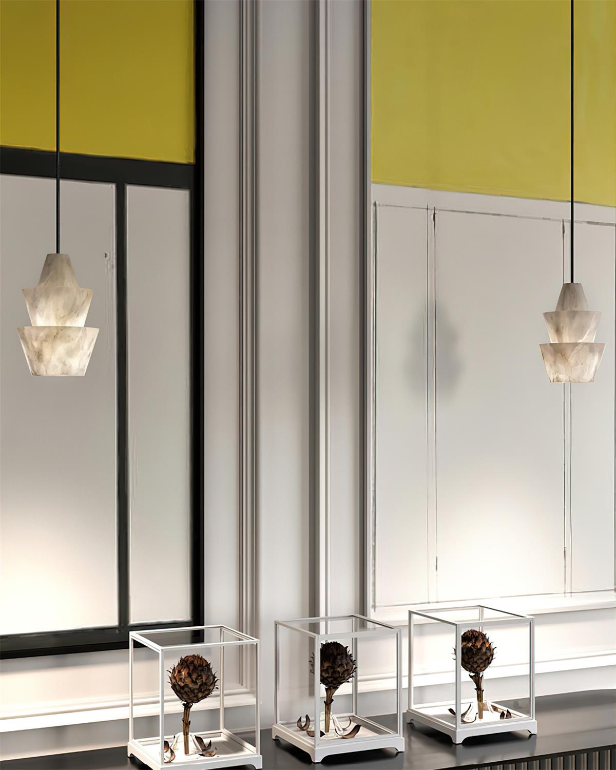 Ezion Lampe Suspension Superposée en Albâtre Blanc