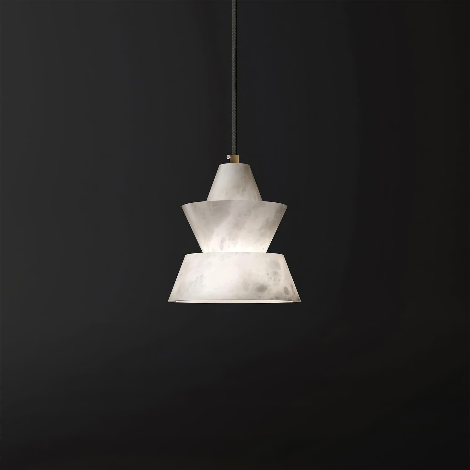 Ezion Lampe Suspension Superposée en Albâtre Blanc