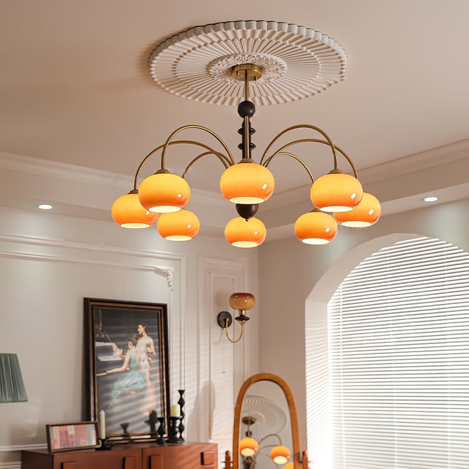 Lustra Lustre Laiton Verre en Forme de Kaki