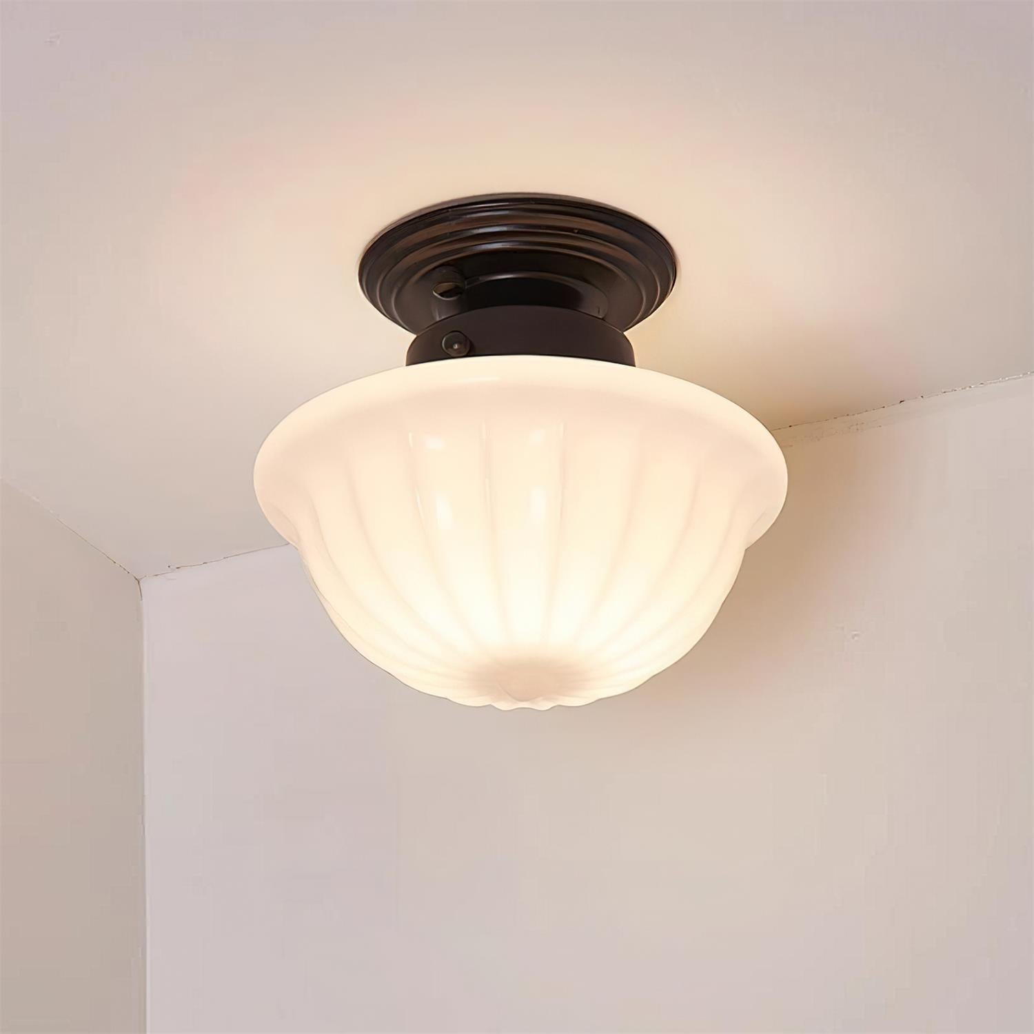 Evola Lampe Plafond en Verre Opale Vintage