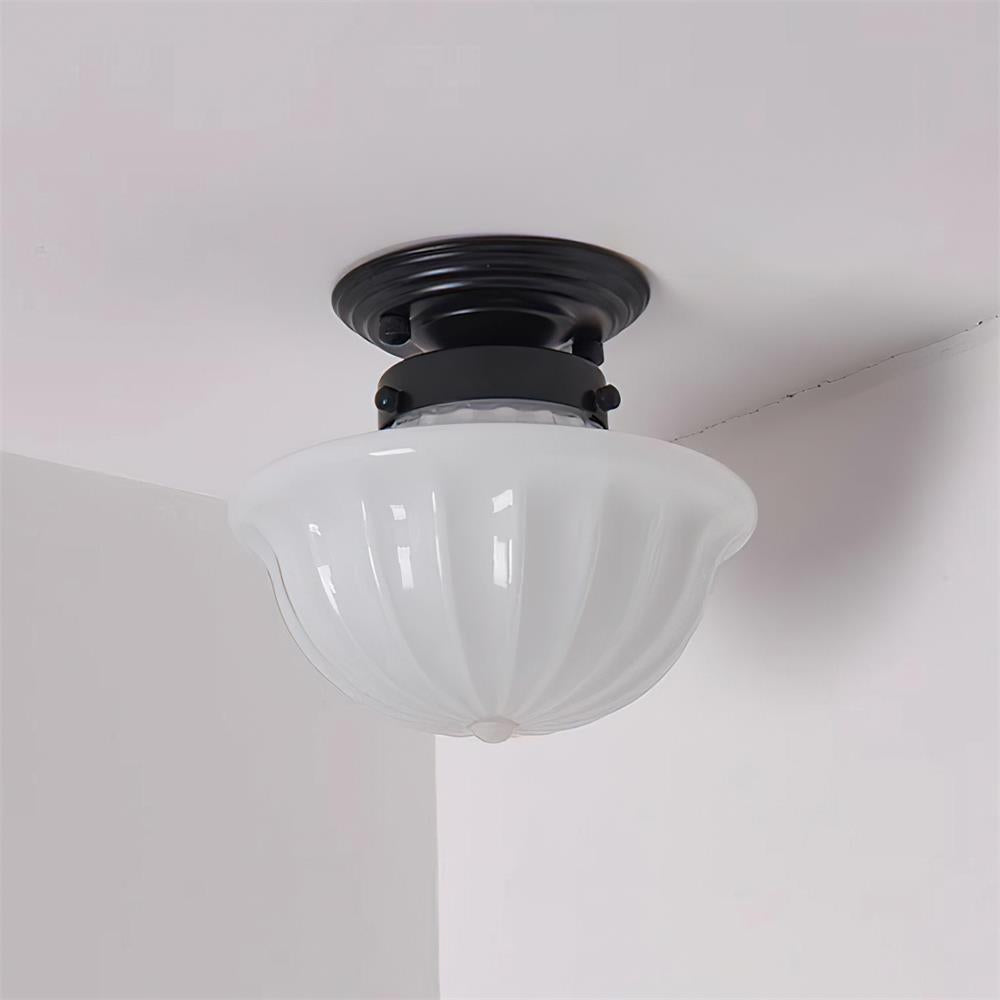 Evola Lampe Plafond en Verre Opale Vintage