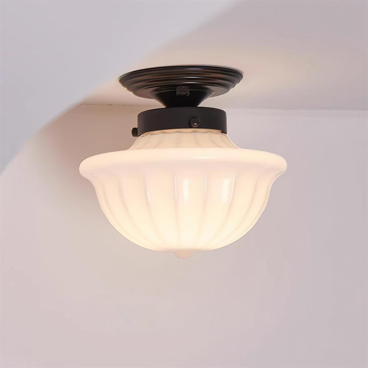 Evola Lampe Plafond en Verre Opale Vintage
