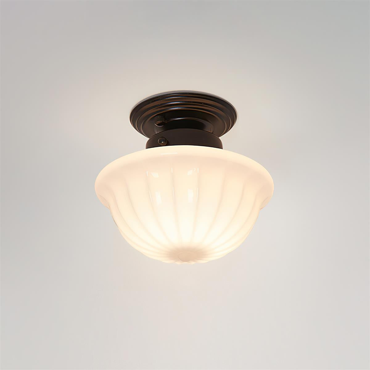 Evola Lampe Plafond en Verre Opale Vintage
