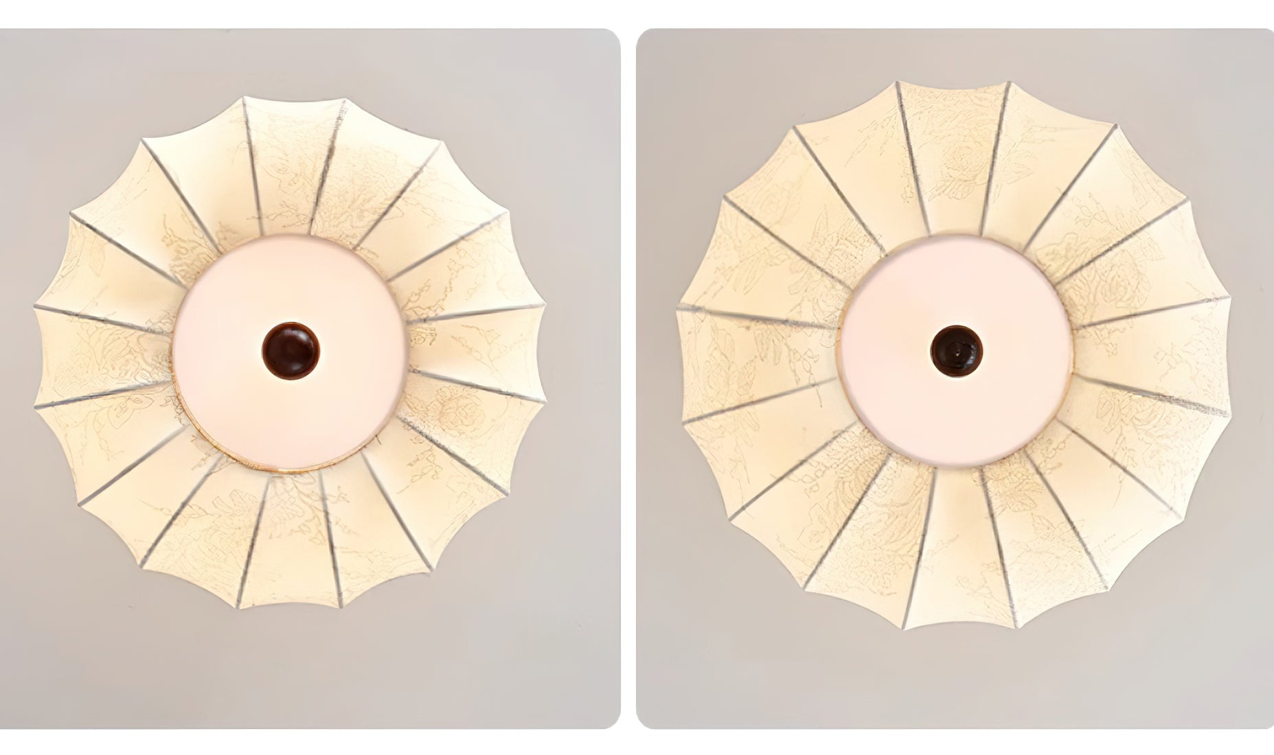Lampe Plafond Abat-jour Tissu Festonné Plafond Bois de Noyer Vintage