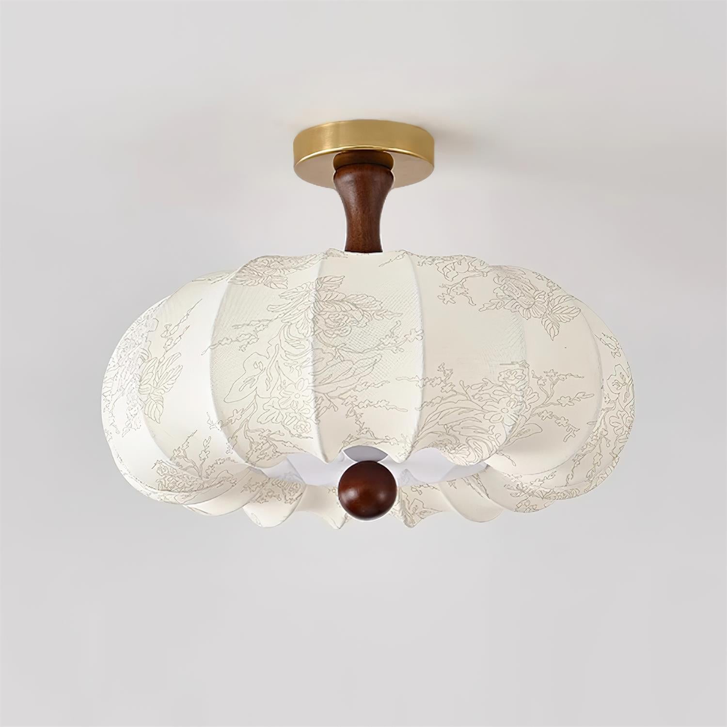 Lampe Plafond Abat-jour Tissu Festonné Plafond Bois de Noyer Vintage