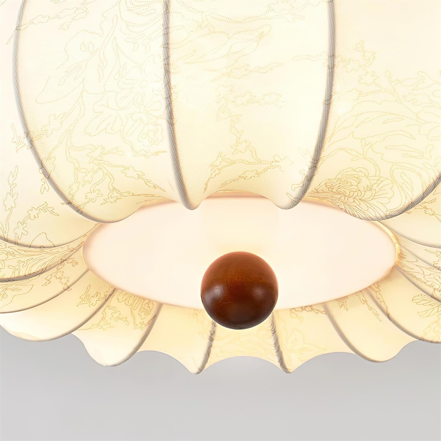 Lampe Plafond Abat-jour Tissu Festonné Plafond Bois de Noyer Vintage
