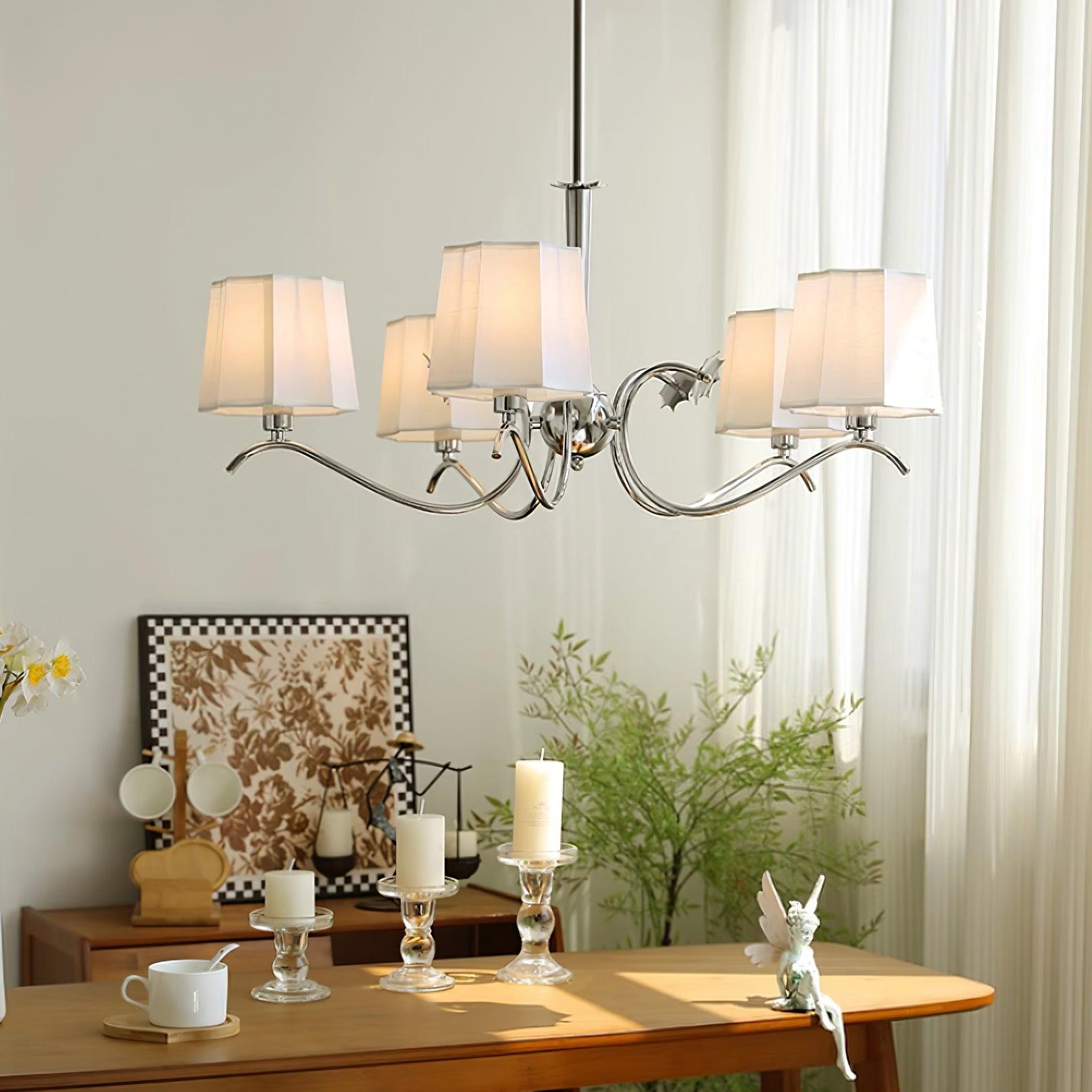 Rockville Lustre Abat-jours en Tissu Bras Courbés en Nickel Élégant
