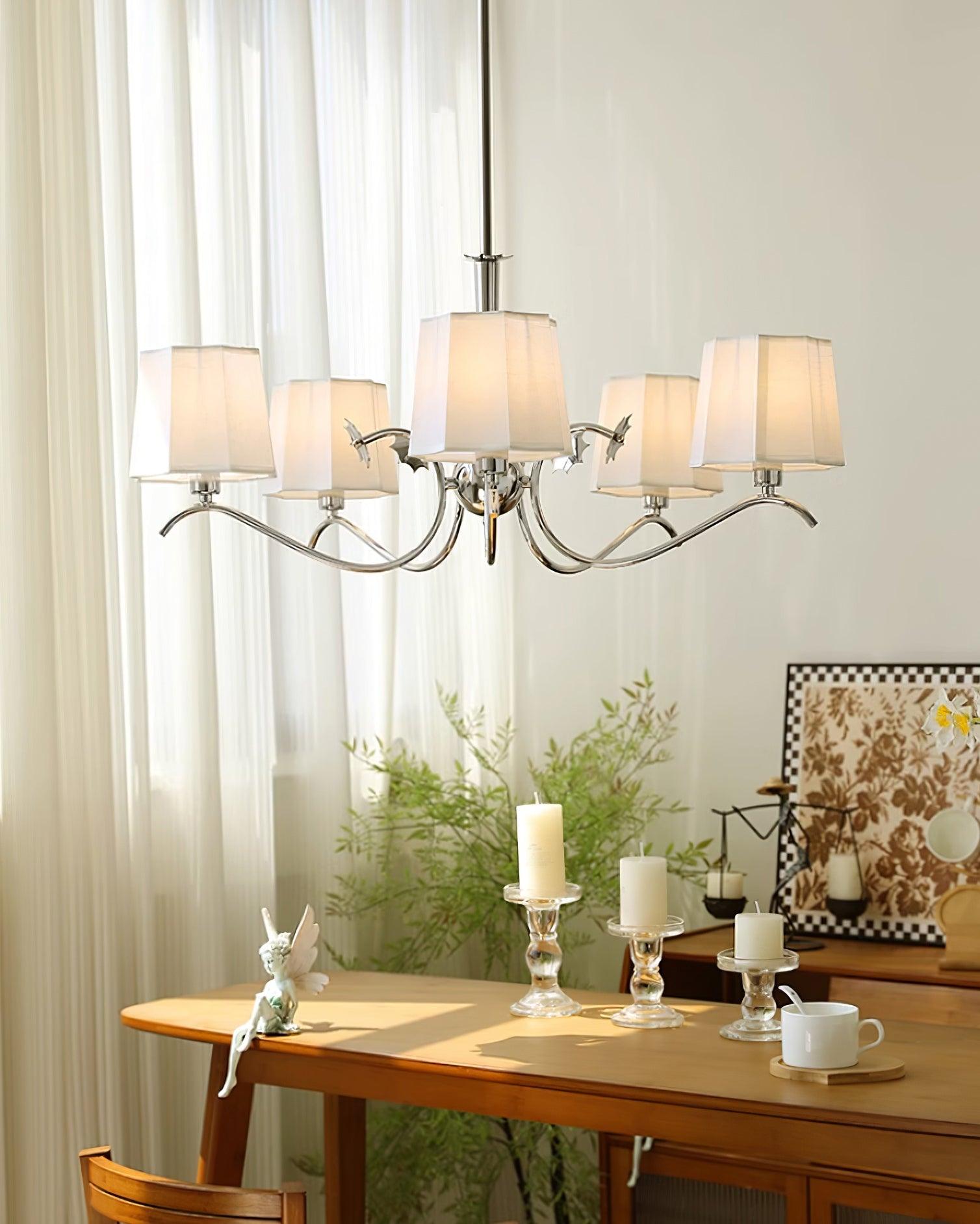 Rockville Lustre Abat-jours en Tissu Bras Courbés en Nickel Élégant